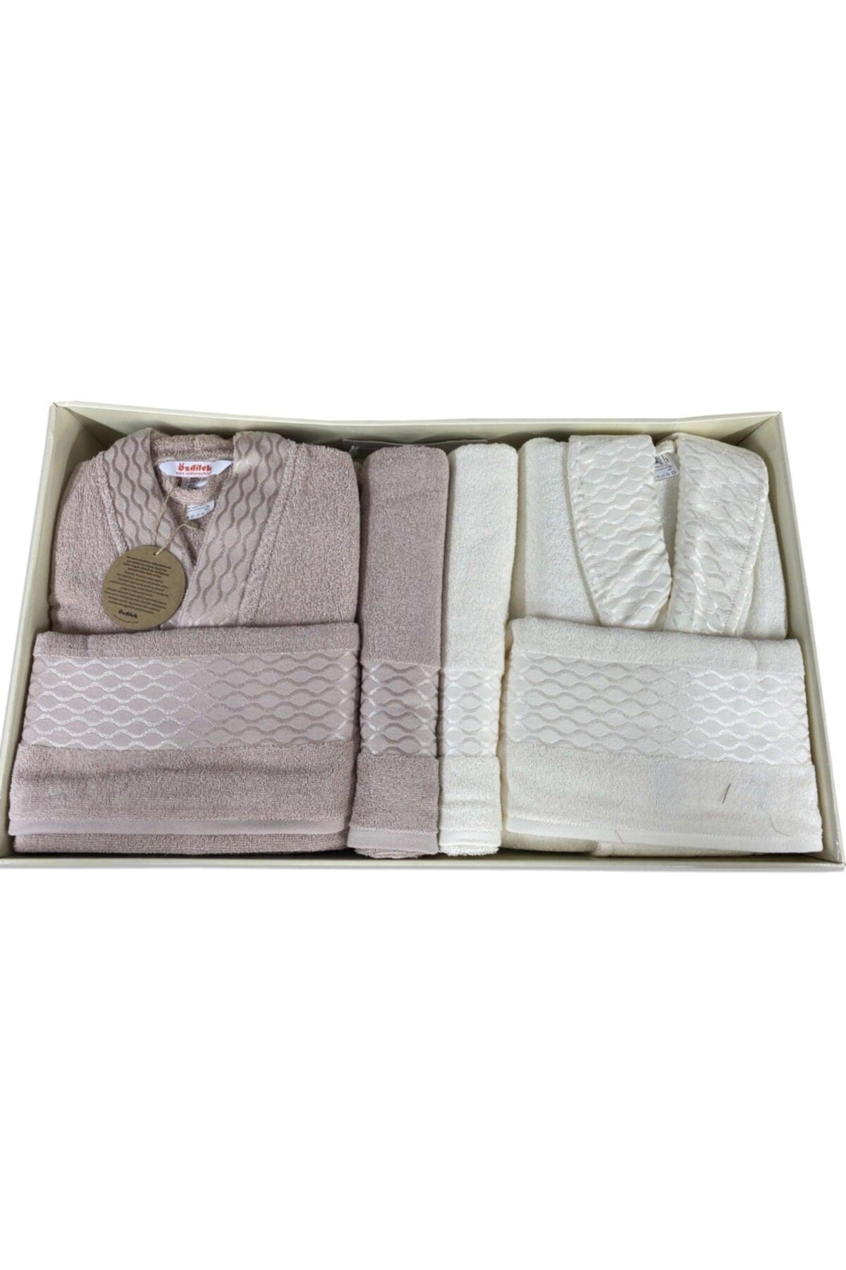 Elissa 6 Pieces 100% Cotton Bathrobe Set Beige-cream - Swordslife