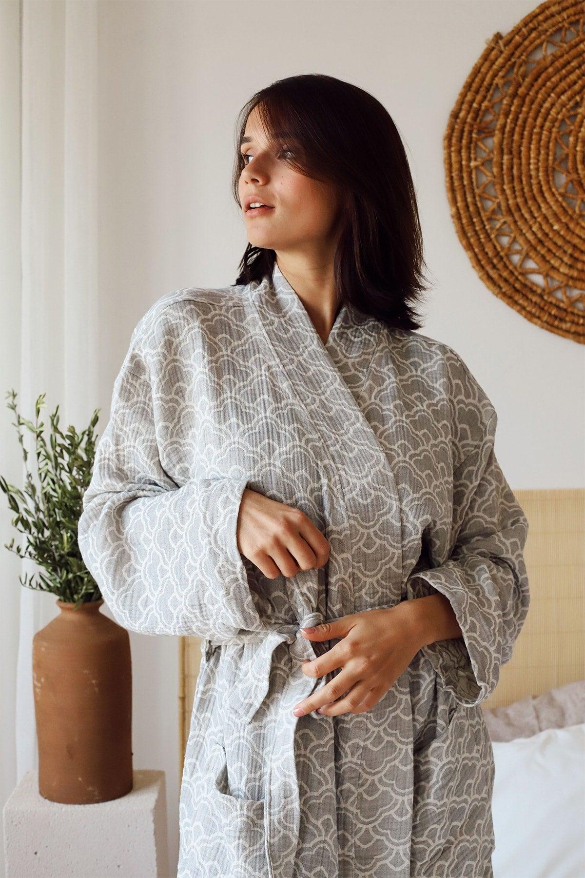 Adult Patterned Muslin Bathrobe, Special Design 100% Cotton 3 Ply Double Sided - Swordslife