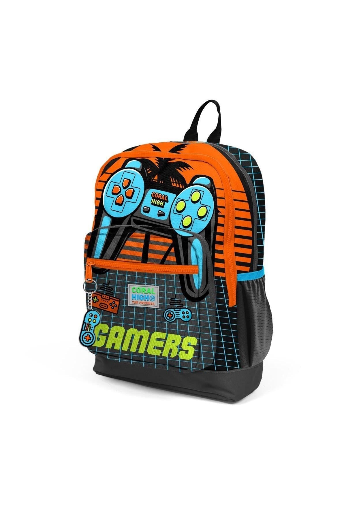 Kids Gray Orange Gamer Patterned 3-Pack School Bag Set