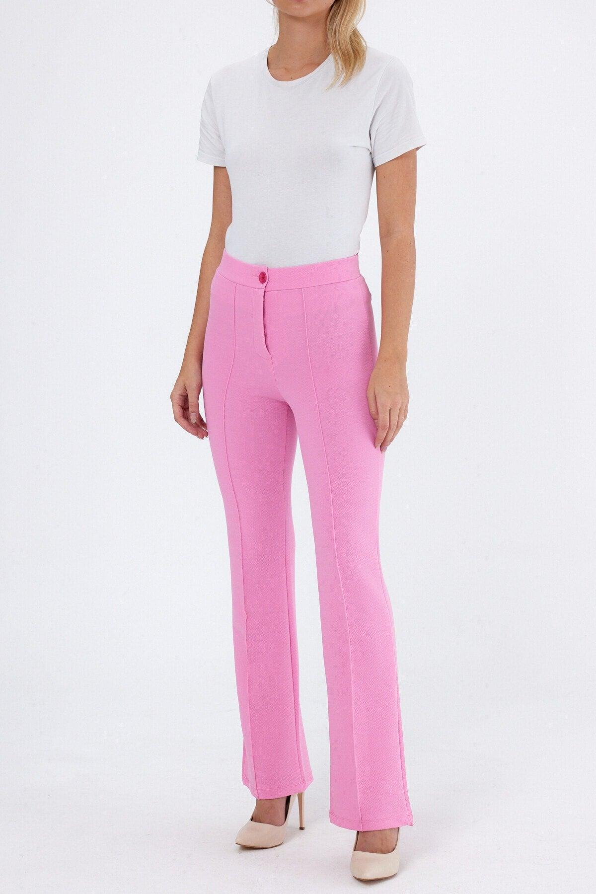 Women's Pink High Waist Gatherer Bell Toe Palazzo Pants - Swordslife