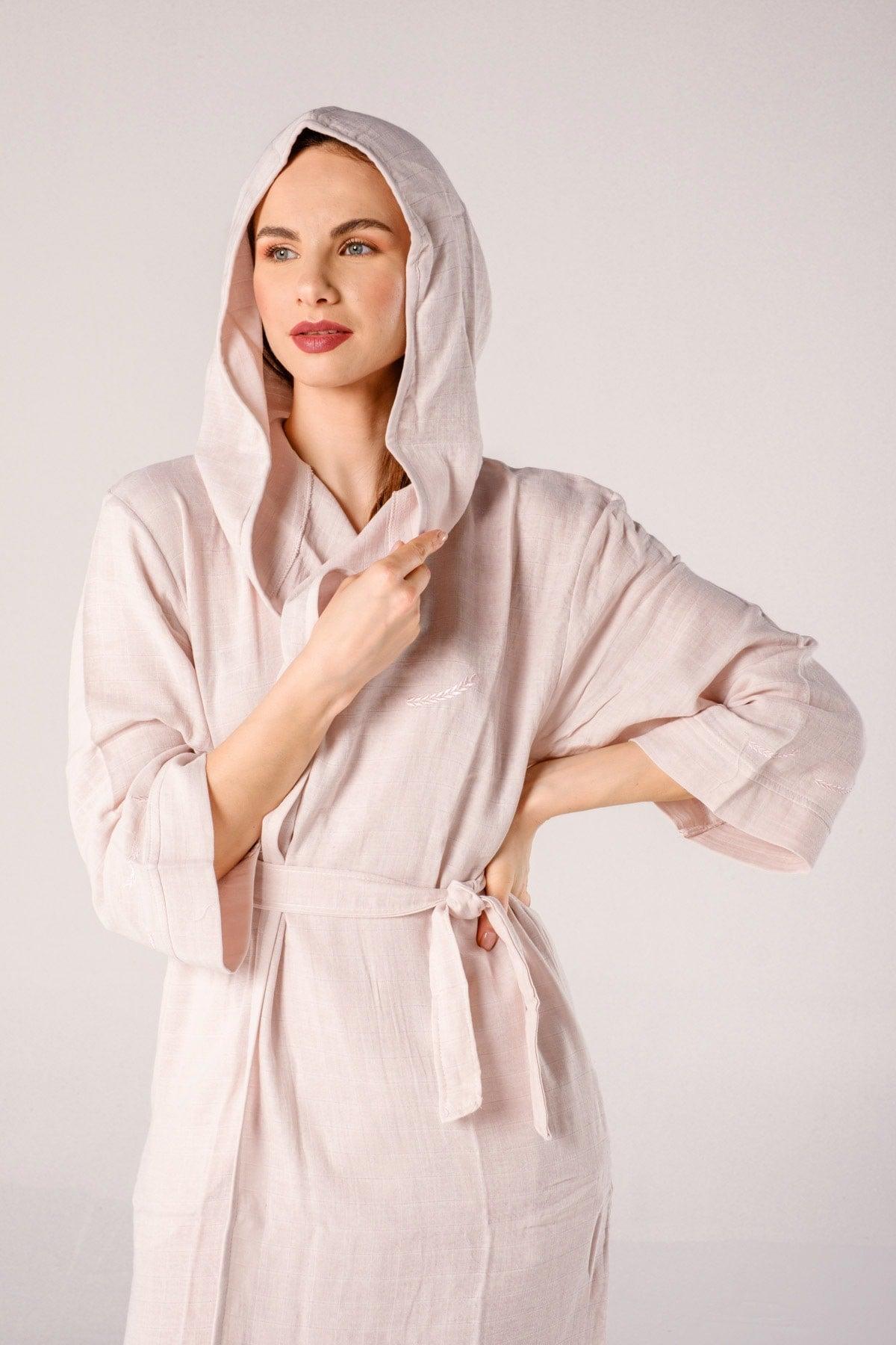 Başak Embroidered Muslin Beach Robe Light Pink - Swordslife