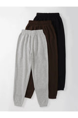 3-pack Wisconsin Printed Jogger Sweatpants - Black Gray And Brown Elastic Leg High Waist Summer