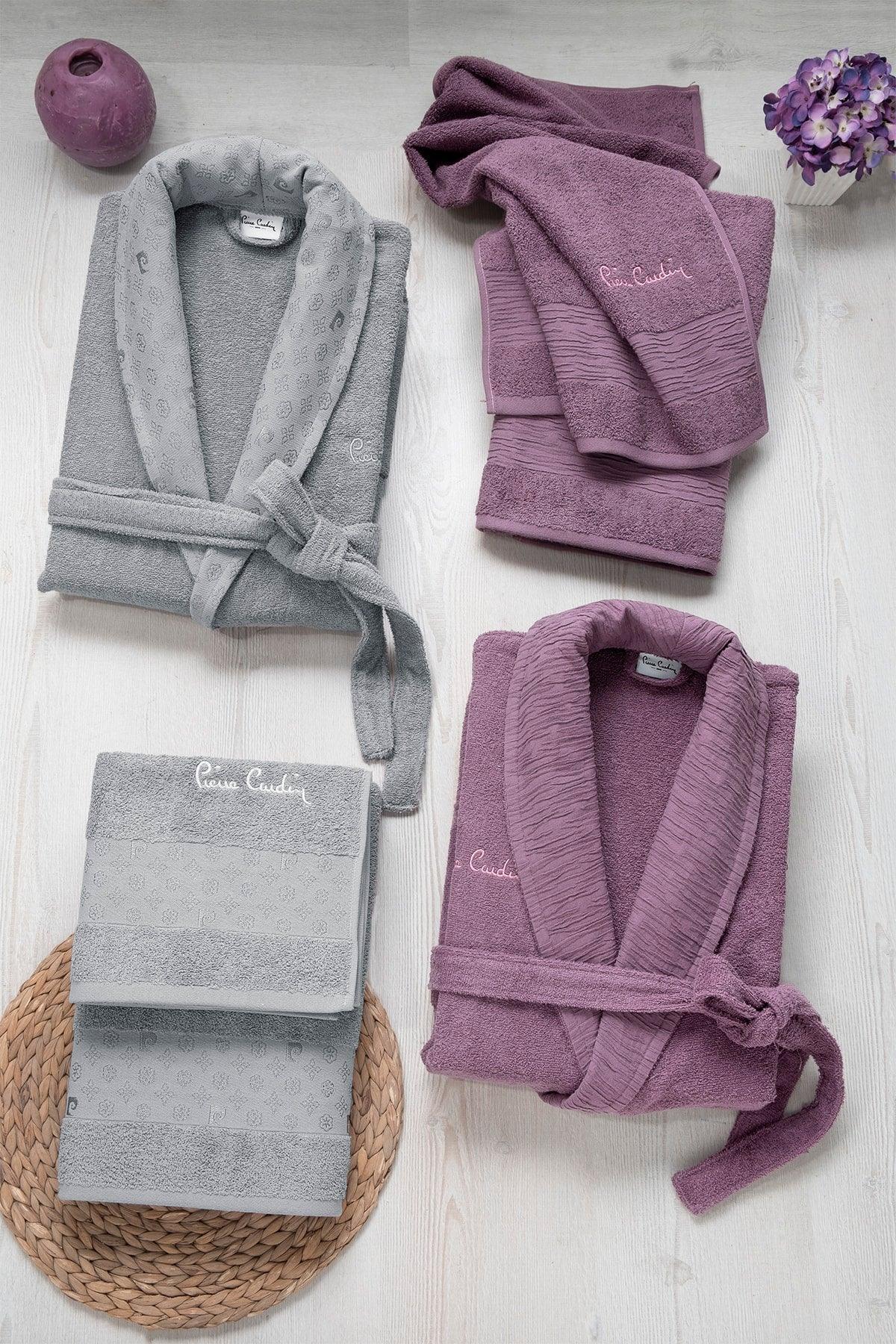 Logo Soft Jacquard Family Bathrobe Set Plum - Gray - Swordslife