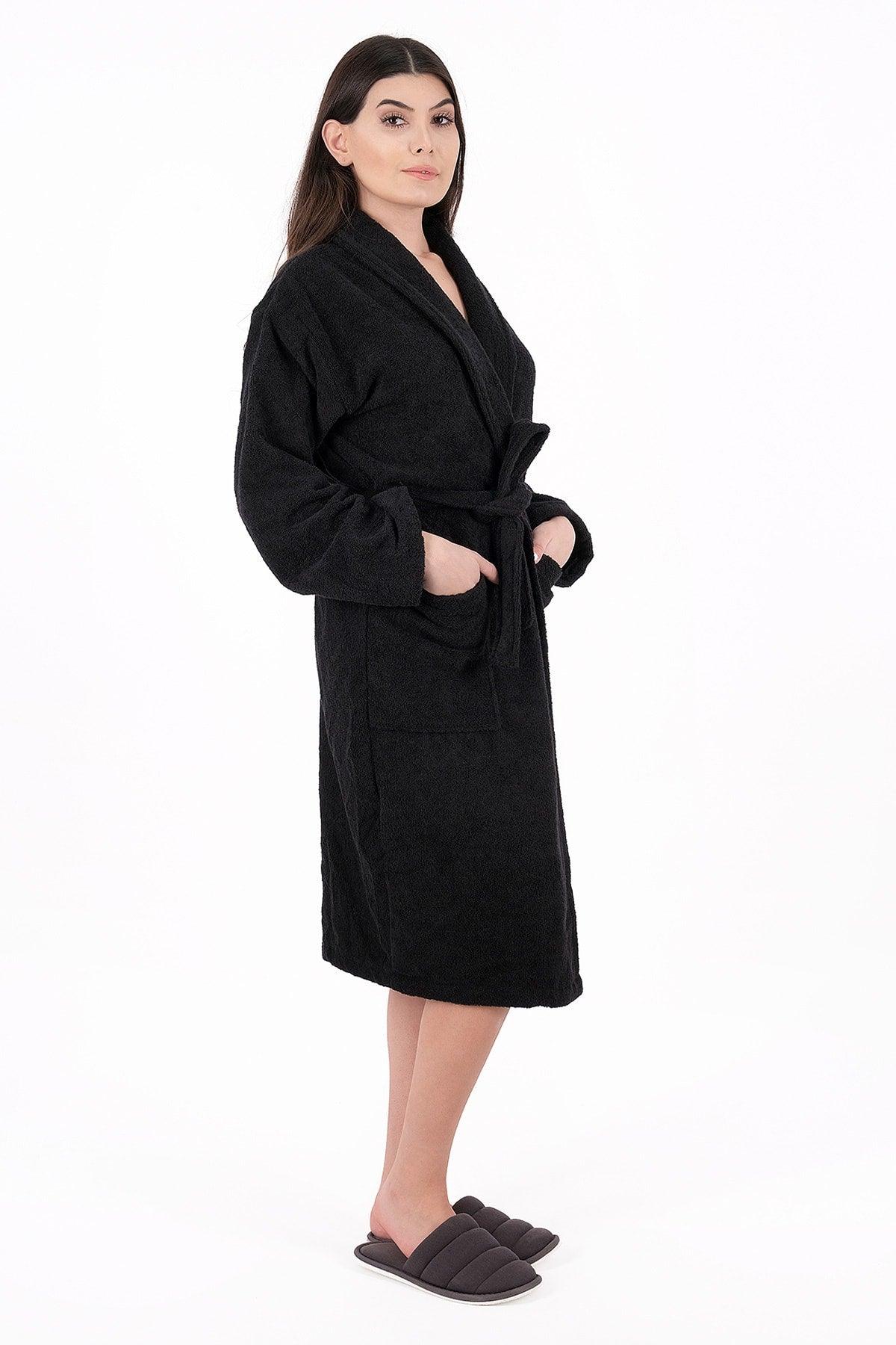 Soft Line 100% Cotton Shawl (L-XL-2XL-3XL-4XL) Large / Large Size Black Colored Bathrobe - Swordslife