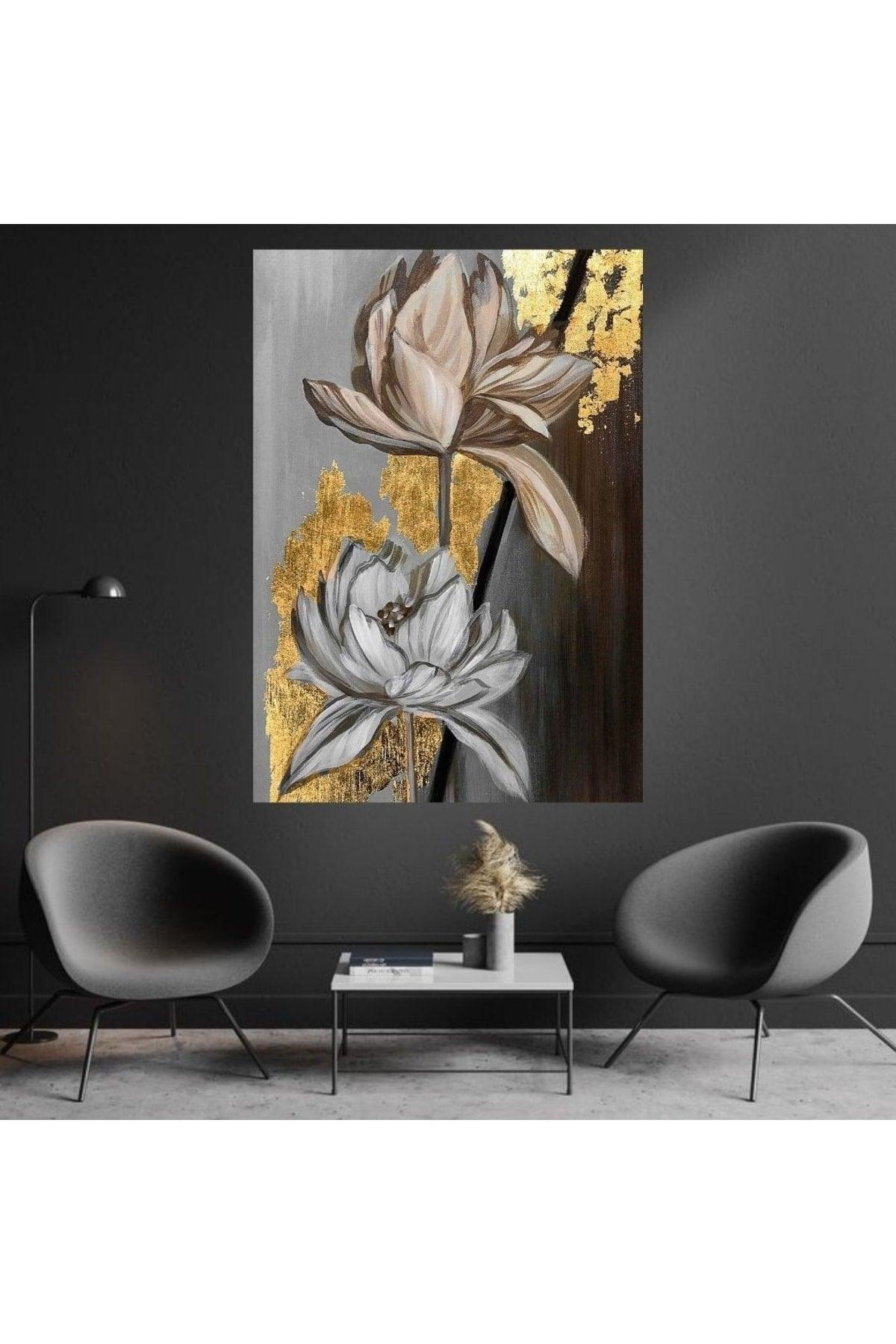 Cactus Art Gold Cream Flower Painting - Swordslife