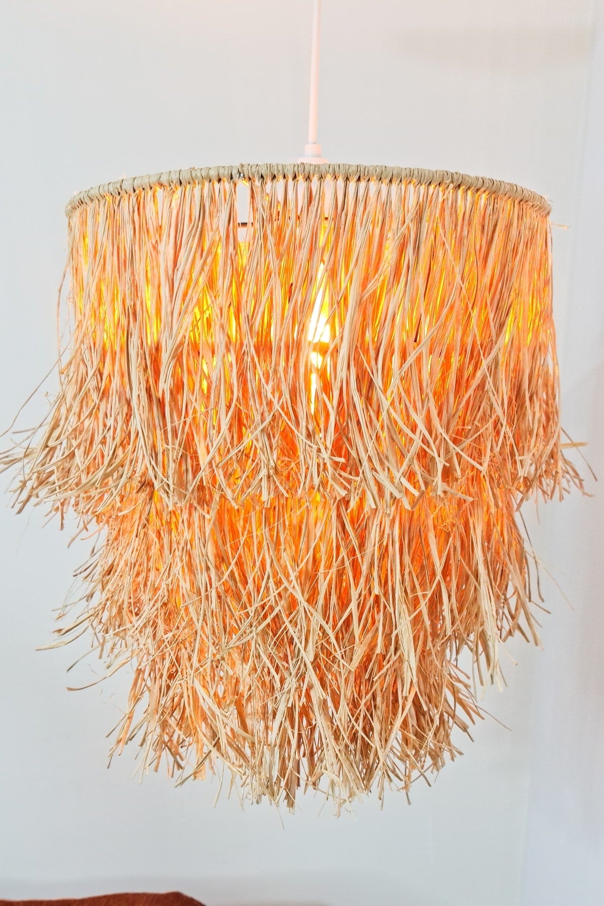 Bohemian Fringed Wicker Raffia Chandelier 3 Tiers