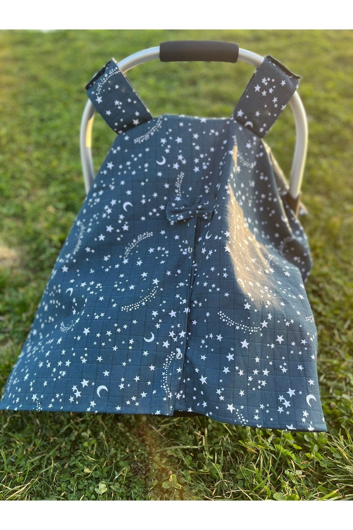 Run Baby Muslin Fabric Push-Up Stroller Cover (NAVAL BLUE YILDIZ) 75x100cm