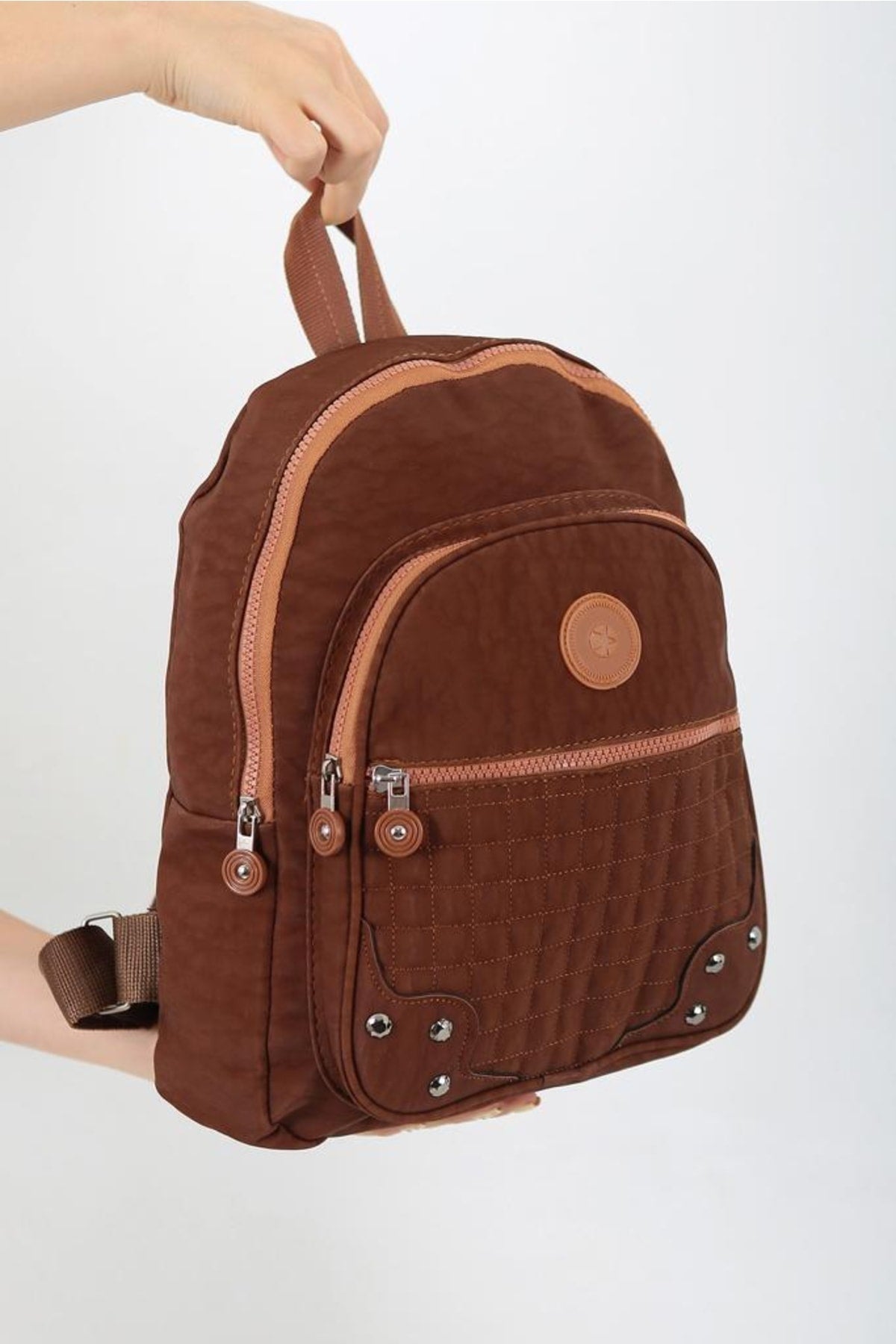 Unisex Tan Crinkle Fabric Waterproof & Dirt Resistant Backpack And School Bag