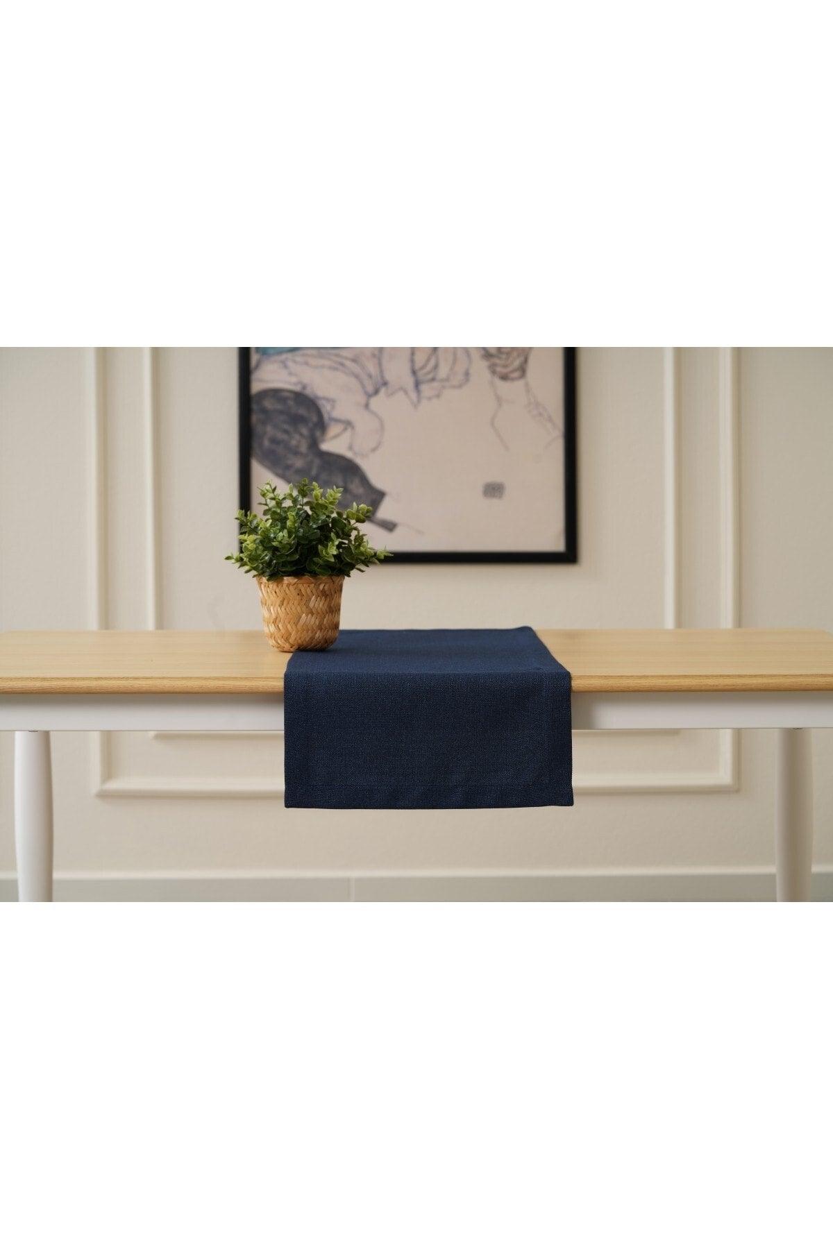 35 X 120 Cm Navy Blue Linen Woven Runner, Decorative Runner, Plain Runner - Swordslife