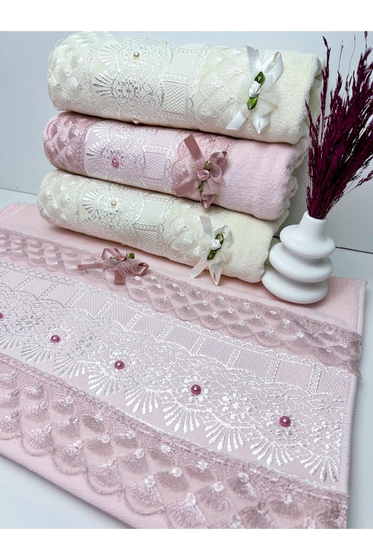 Pack 100% Cotton Jacquard Velvet Lace Guipure Bow Dowry 50x90 Hand And Face Towel - Swordslife