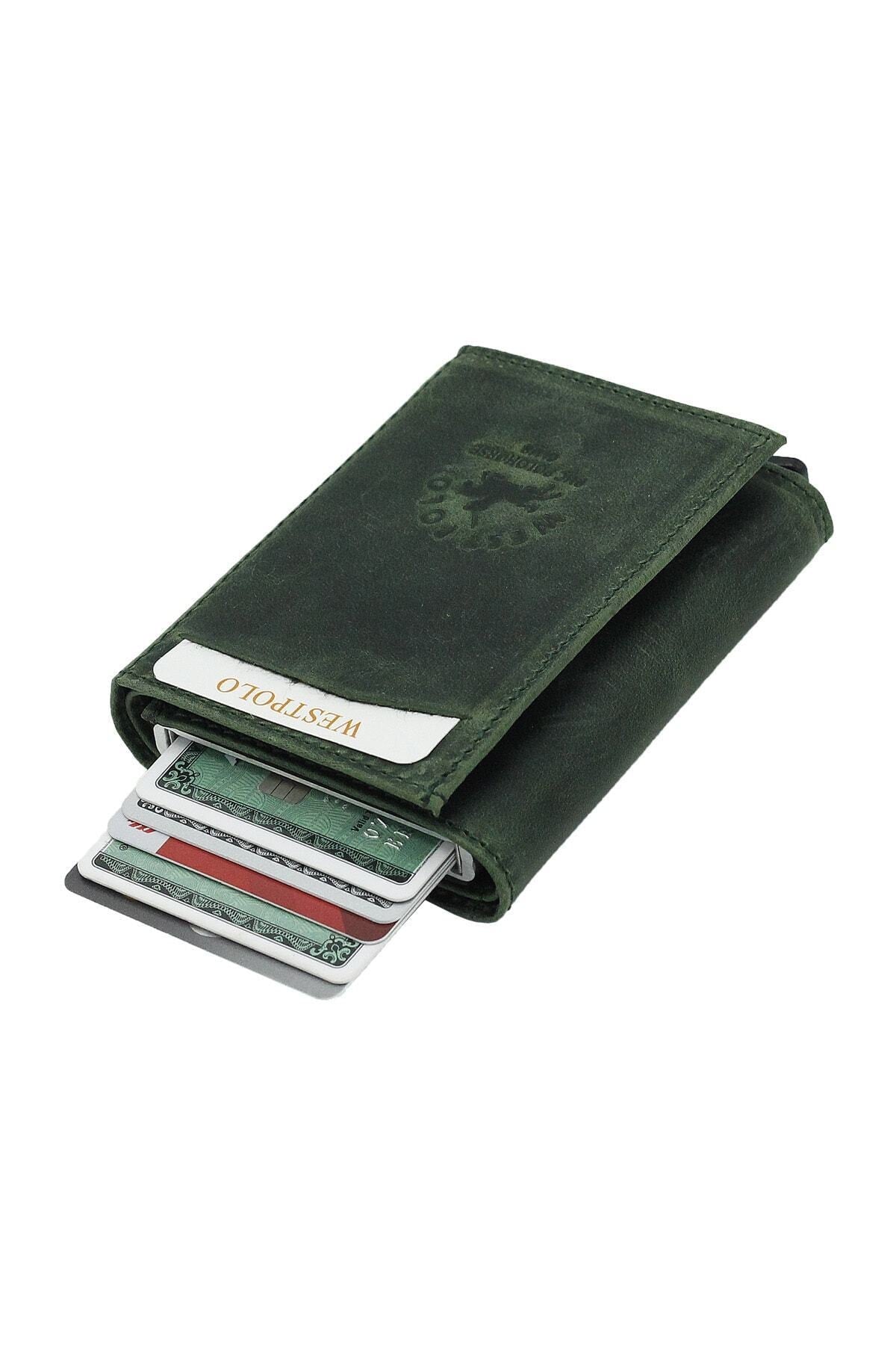 Men's Green Genuine Leather Mechanism Wallet