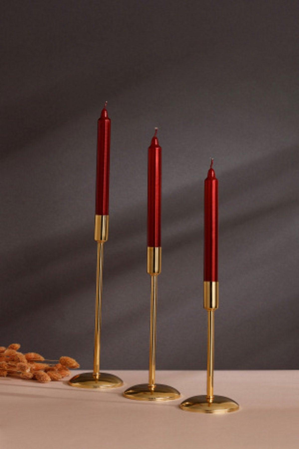 Red Triple Candlestick Luminous Candle Non-drip Metallic Body 1st Quality Long Stick Tapered - Swordslife