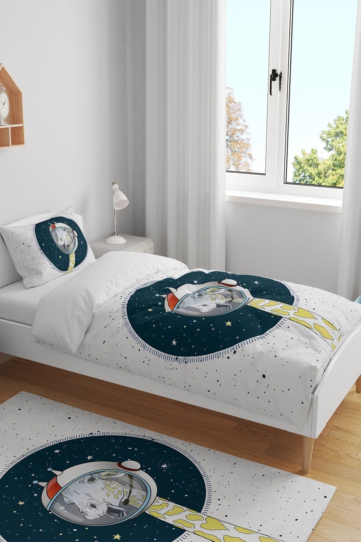 Cosmonaut Giraffe Patterned Single Baby Kids Duvet Cover Set