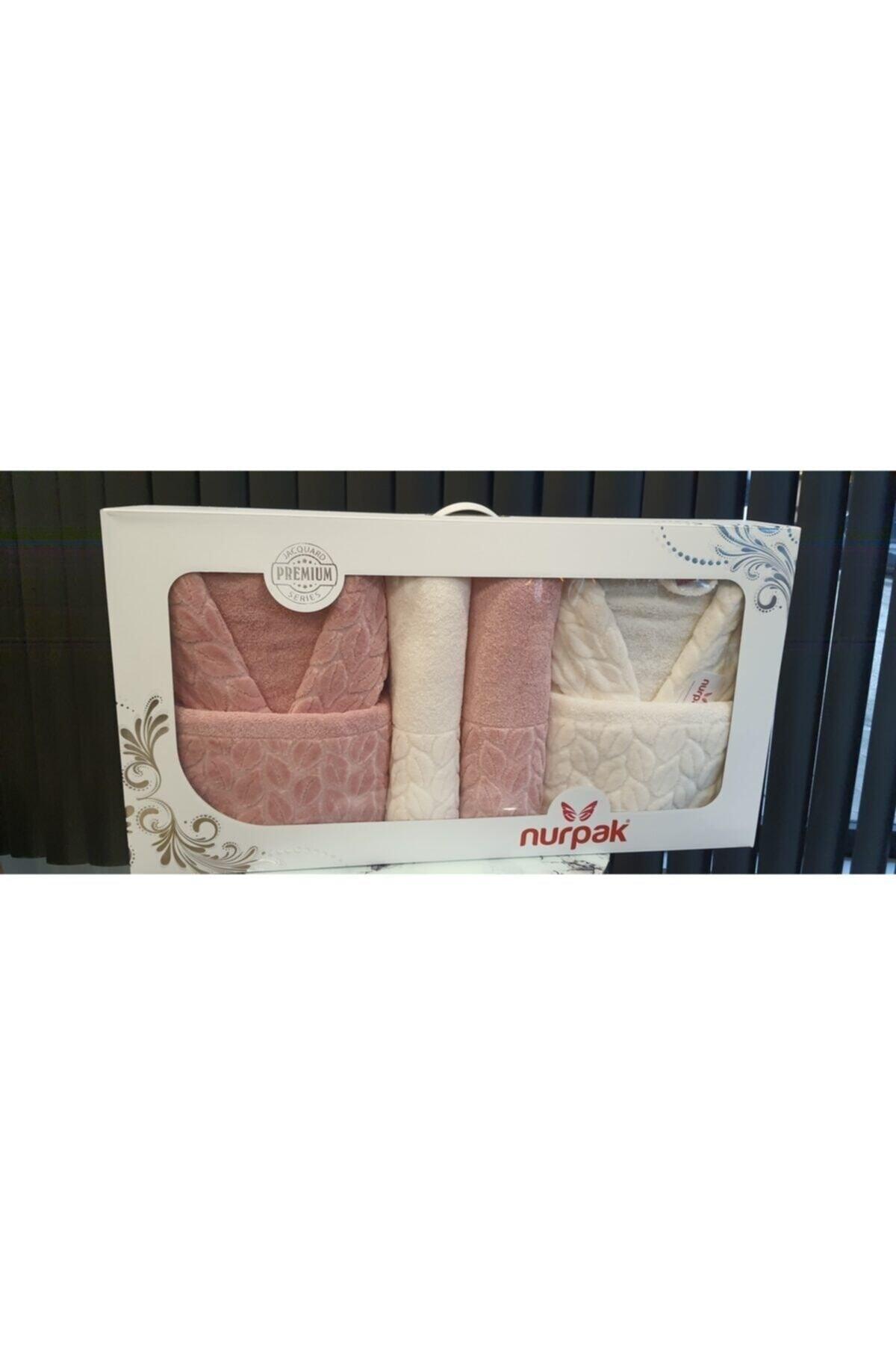 Family Bathrobe Set Set Hazal 8 Pieces 100% Cotton Dried Rose-cream Boxed - Swordslife