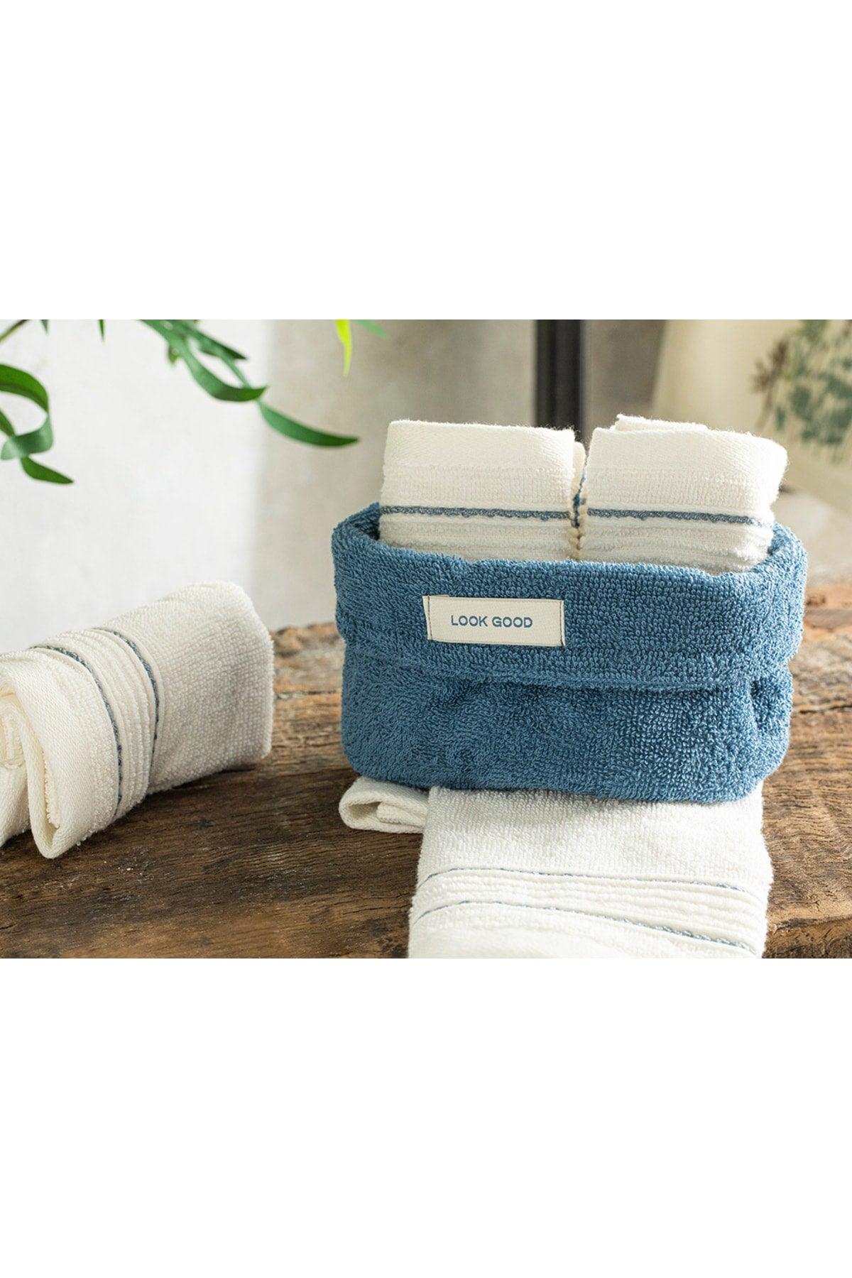 Quadro Cotton Towel Set of 4 30x40 Cm Cobalt Blue-ecru - Swordslife