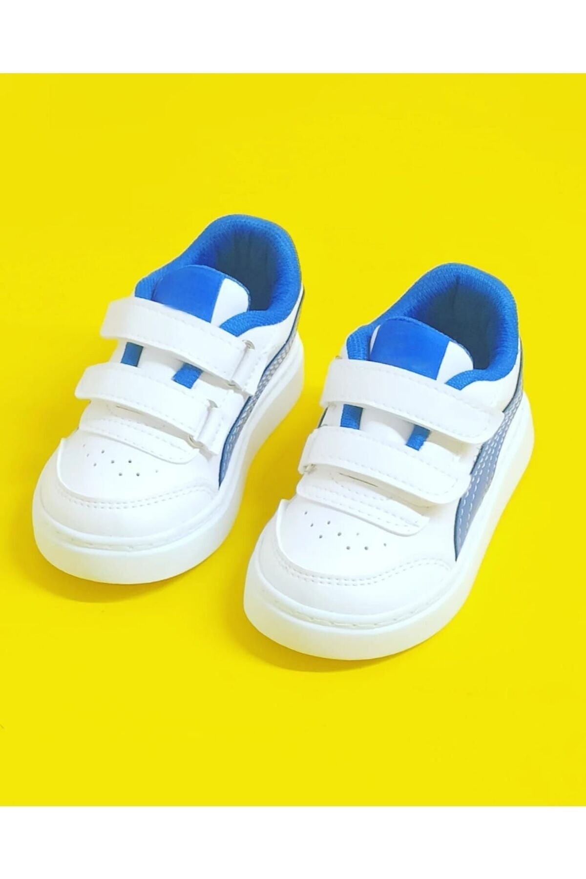 Kids Shoes White Sax Soft Stitched Non-Slip Sole Velcro Kids Sneakers