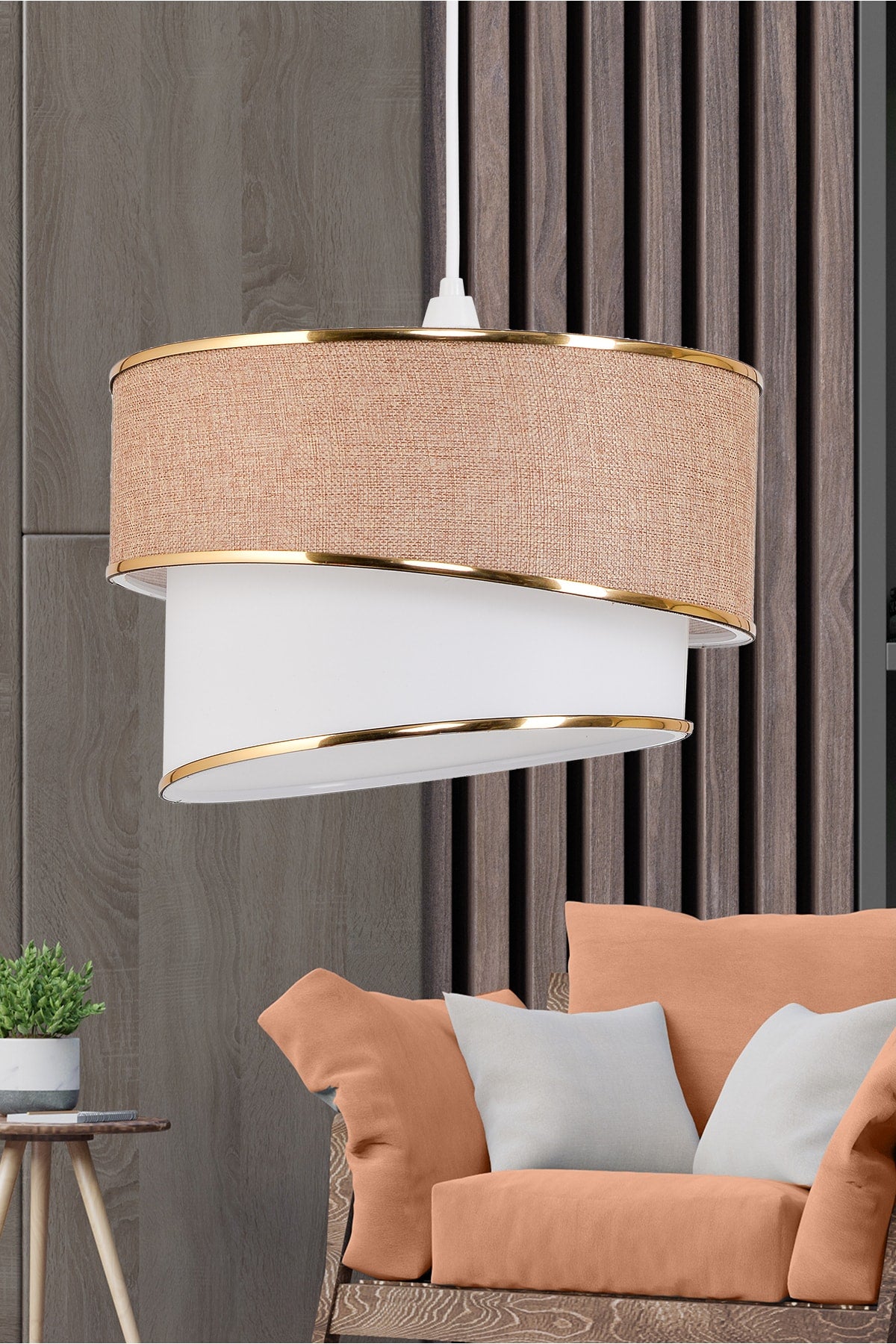 Rüzgar Pasta Single Pendant Lamp Chandelier and Gold Lampshade Set Kumbeji