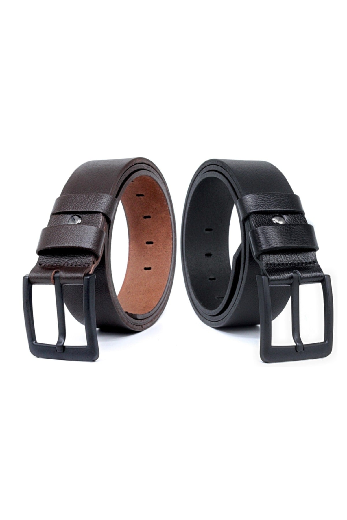 2-Pack Black - Brown Buffalo Leather Men's Denim Belt 4.5 Cm