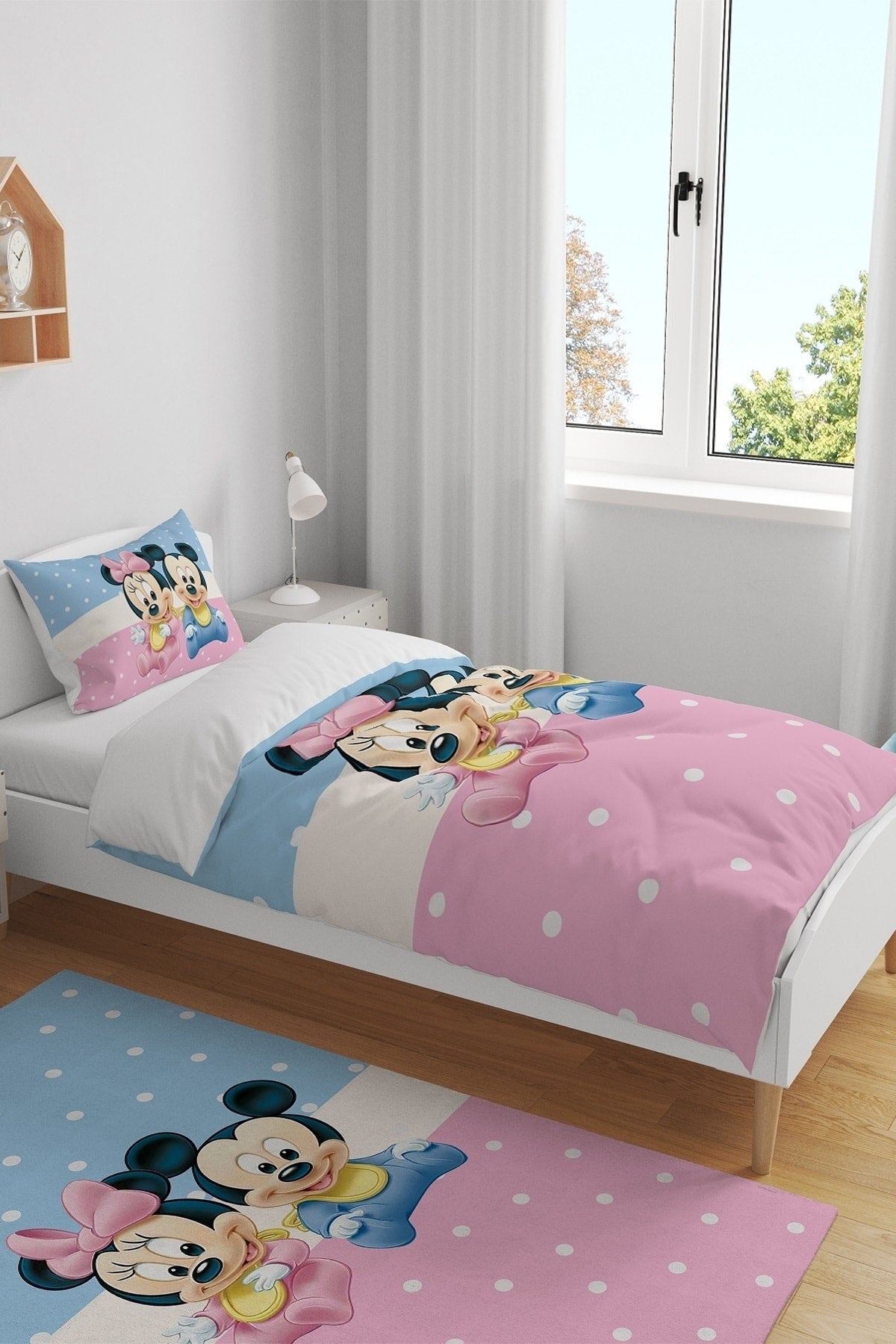 Pink Blue Mickey Minnie Patterned Single Baby Kids Duvet Cover Set