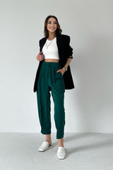High Waist Premium Crepe Fabric Pleated Design Trousers - Swordslife