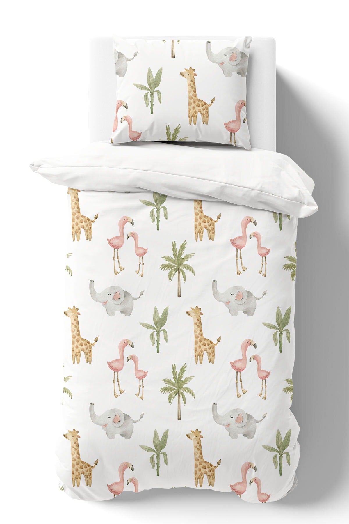 Organic Single Duvet Cover Set - Iconic Series - Pink Safari Animals