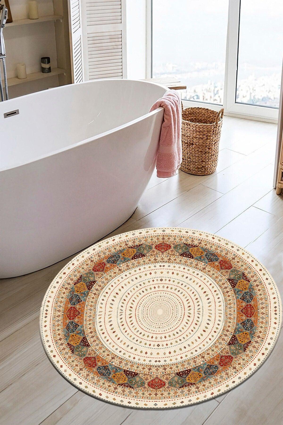 Punto Non-Slip Dot Base Washable Non-Slip (100x100) Round Bath Mat And Bathroom Rug - Swordslife