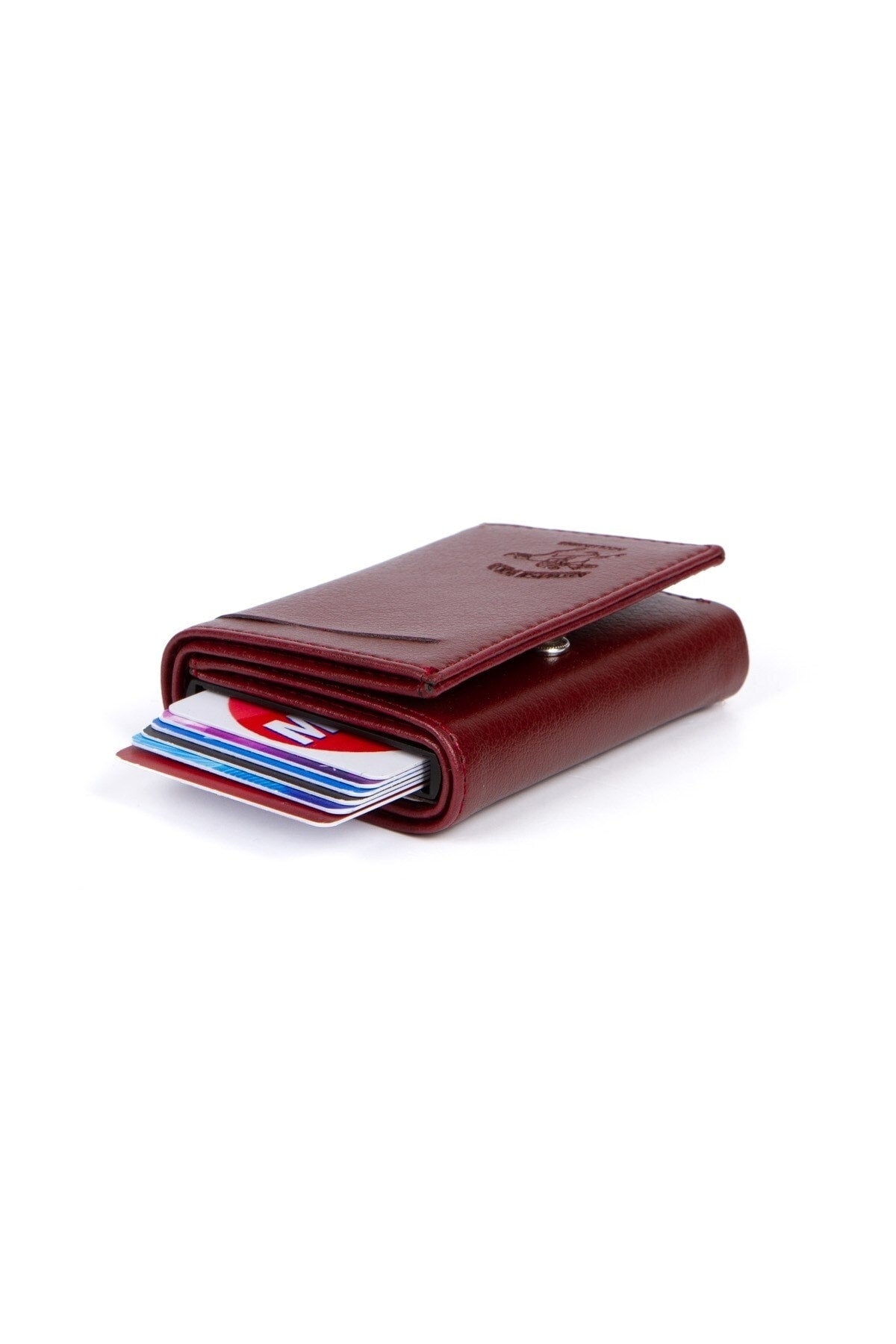 Unisex Leather Aluminum Mechanism Sliding Card Holder Wallet With Paper Money Compartment (7,5X10CM)