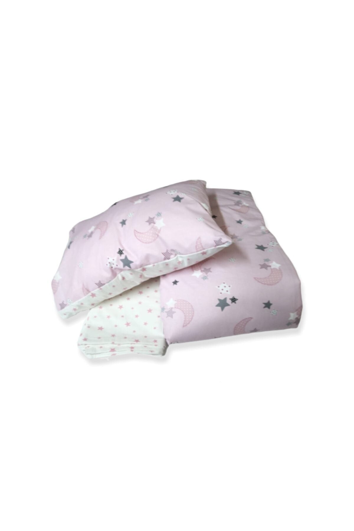 100% Cotton Baby Girl Duvet Cover Set 100x150 Pink Star and Crescent