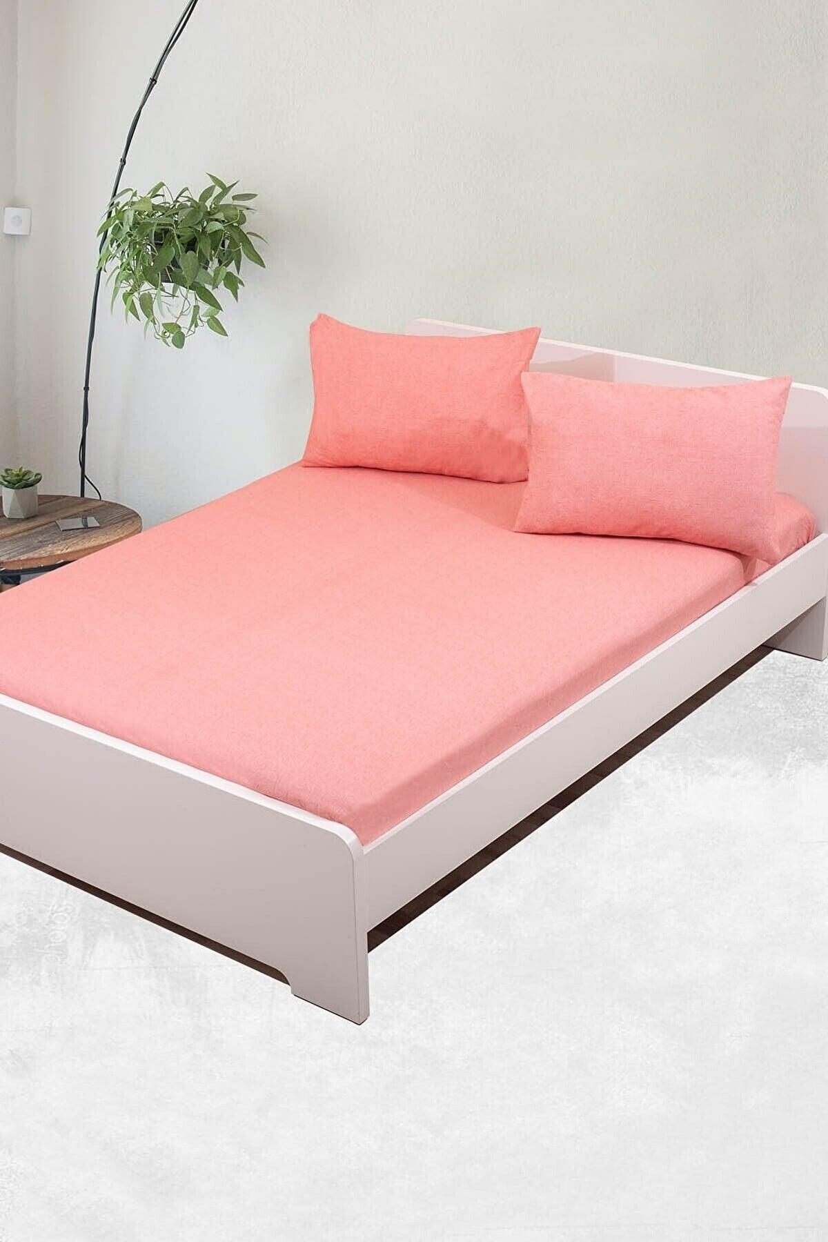 Double Elastic Bed Sheet + 2 Pillow Cases 160x200 Salmon Pink - Swordslife