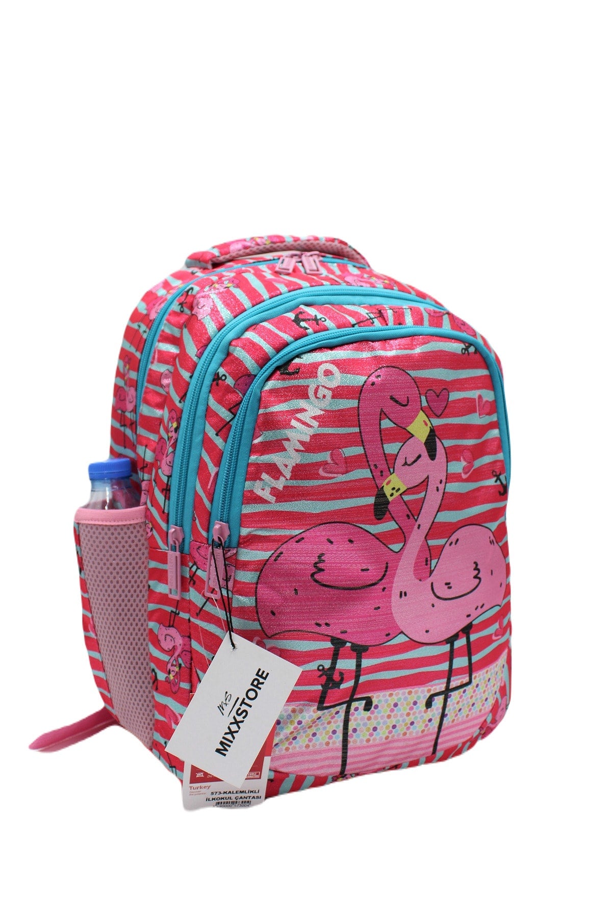 Sim Flamingo Patterned Fuchsia Color Girl Backpack Primary School Bag Set with Nutrient and Pencil Holder