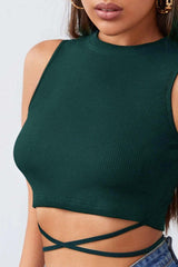 Women's Green Cross-Cover Crop Top Blouse - Swordslife