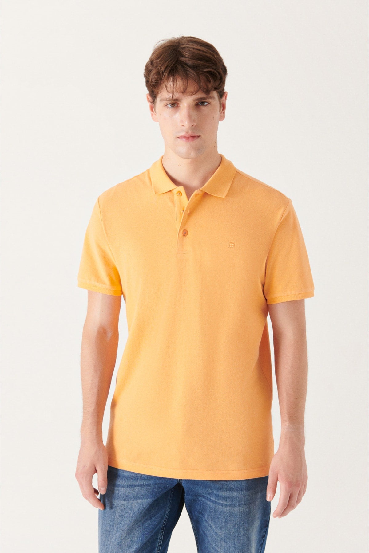 Men's Light Orange 100% Cotton Breathable Standard Fit Normal Cut Polo Neck T-shirt E001004