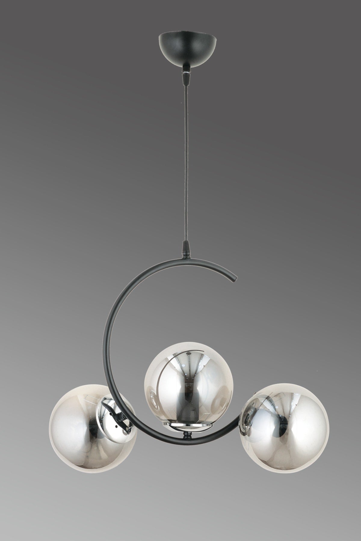 Crescent 3-Piece Modern Smoked Globe Glass Pendant Lamp Chandelier