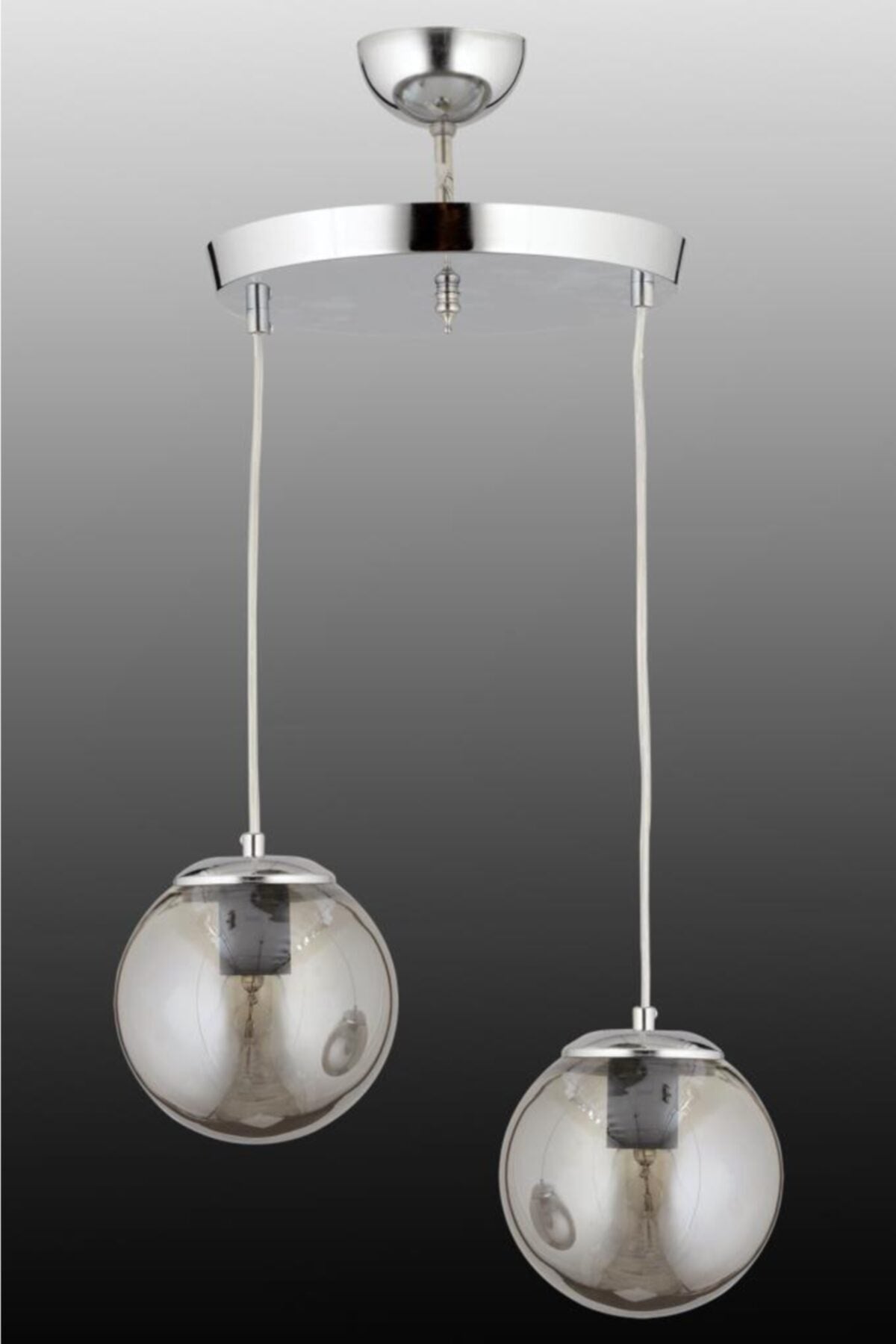 Pendant Lamp Set of 2 Silver Smoked Globe Glass Chandelier