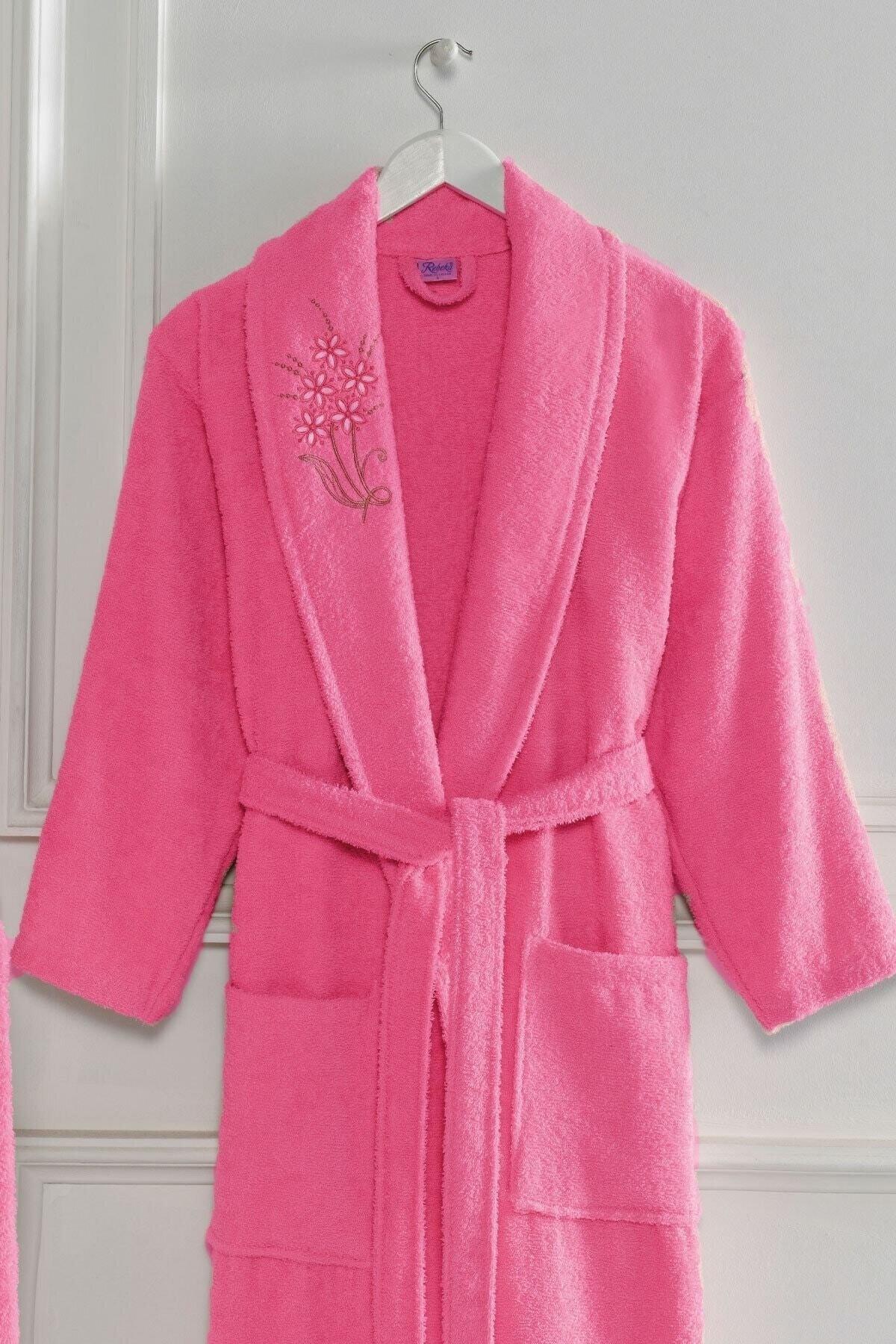 Women Men Pink Elmira Salyaka Cotton Towel Bath Robe Set - Swordslife