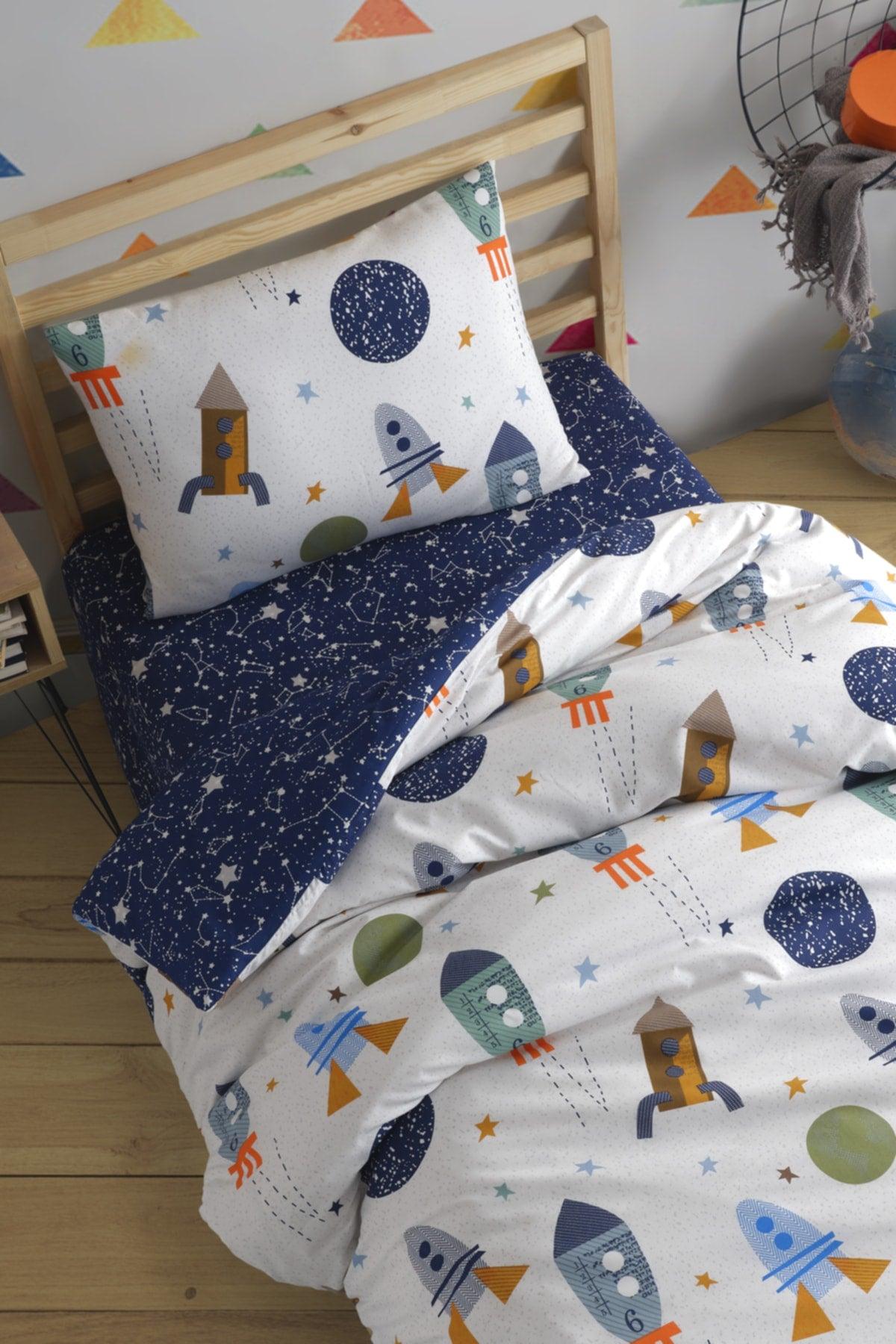 Stk Cotton Duvet Cover Set Single Spacex Navy Blue - Swordslife