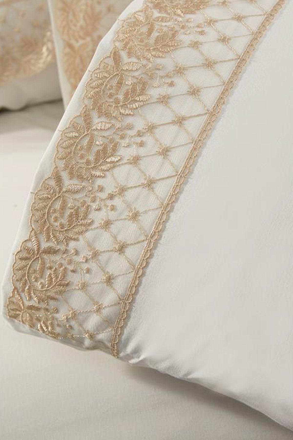 French Lace Suzan Dowry Duvet Cover Set Cream Cappucino - Swordslife