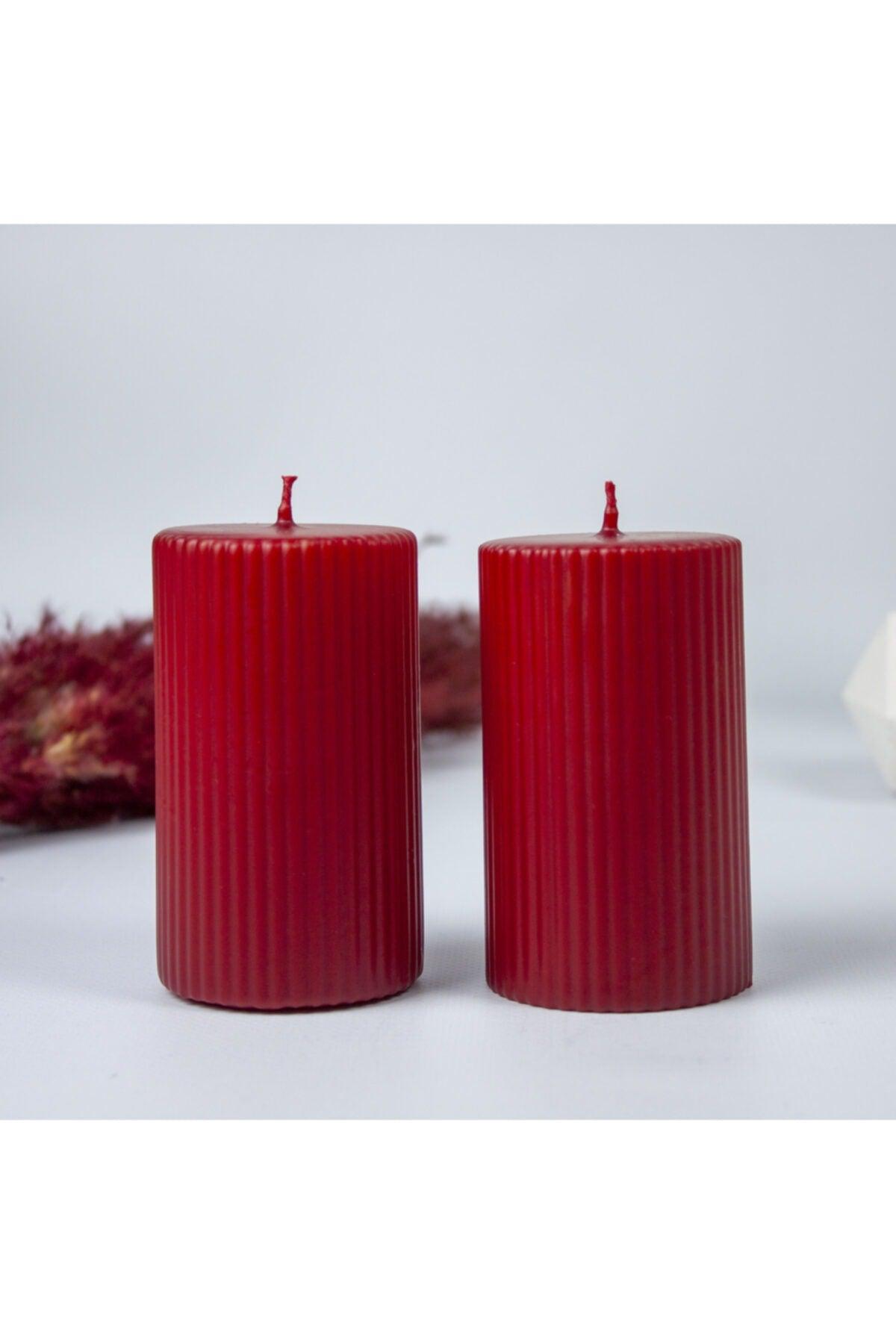 Corrugated Cylinder Set of 2 Candles 10 Cm Red - Swordslife