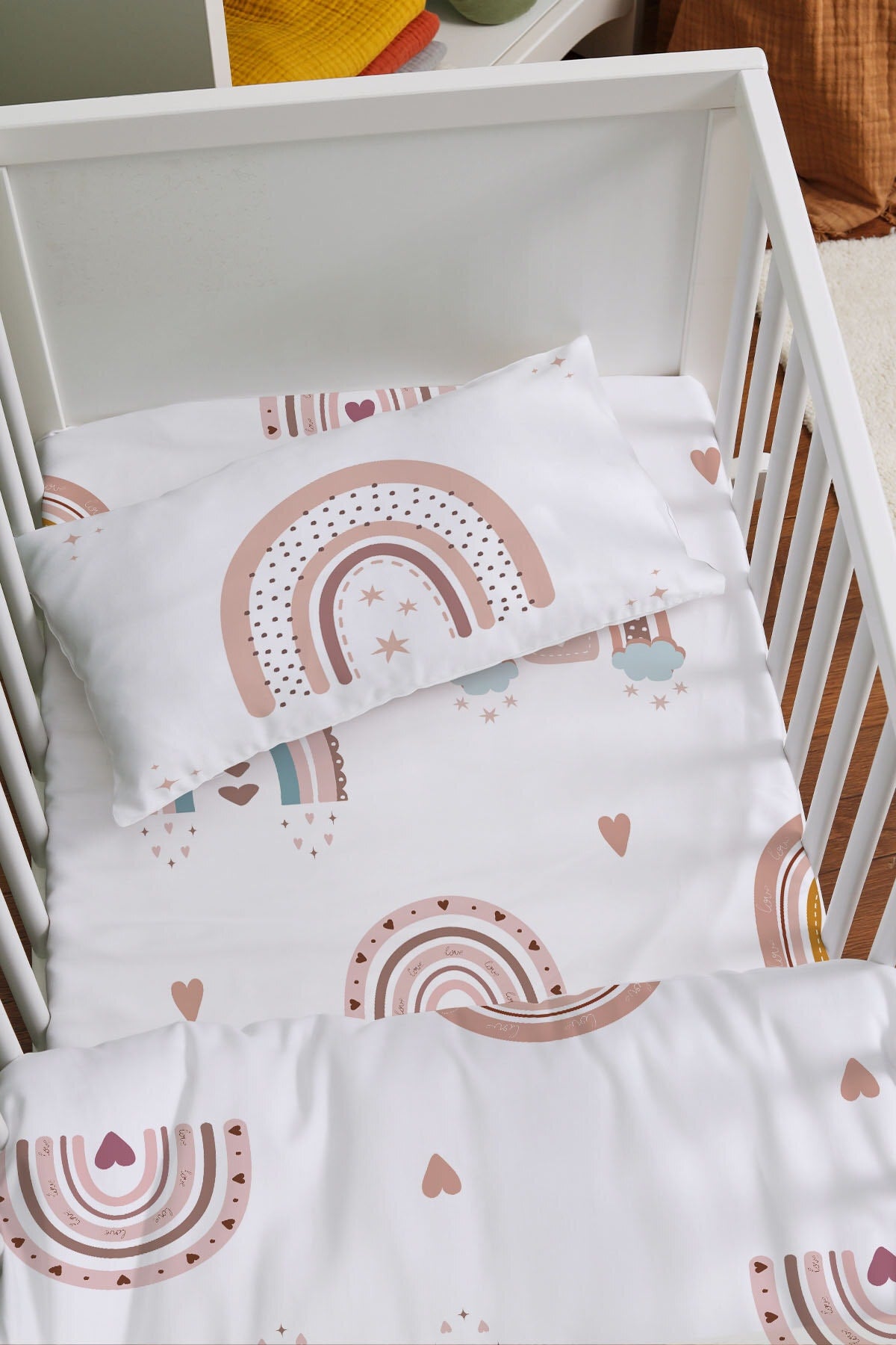 Mother's Side Crib Duvet Cover Set (60X100) - Iconic Series - Salmon Star Rainbow