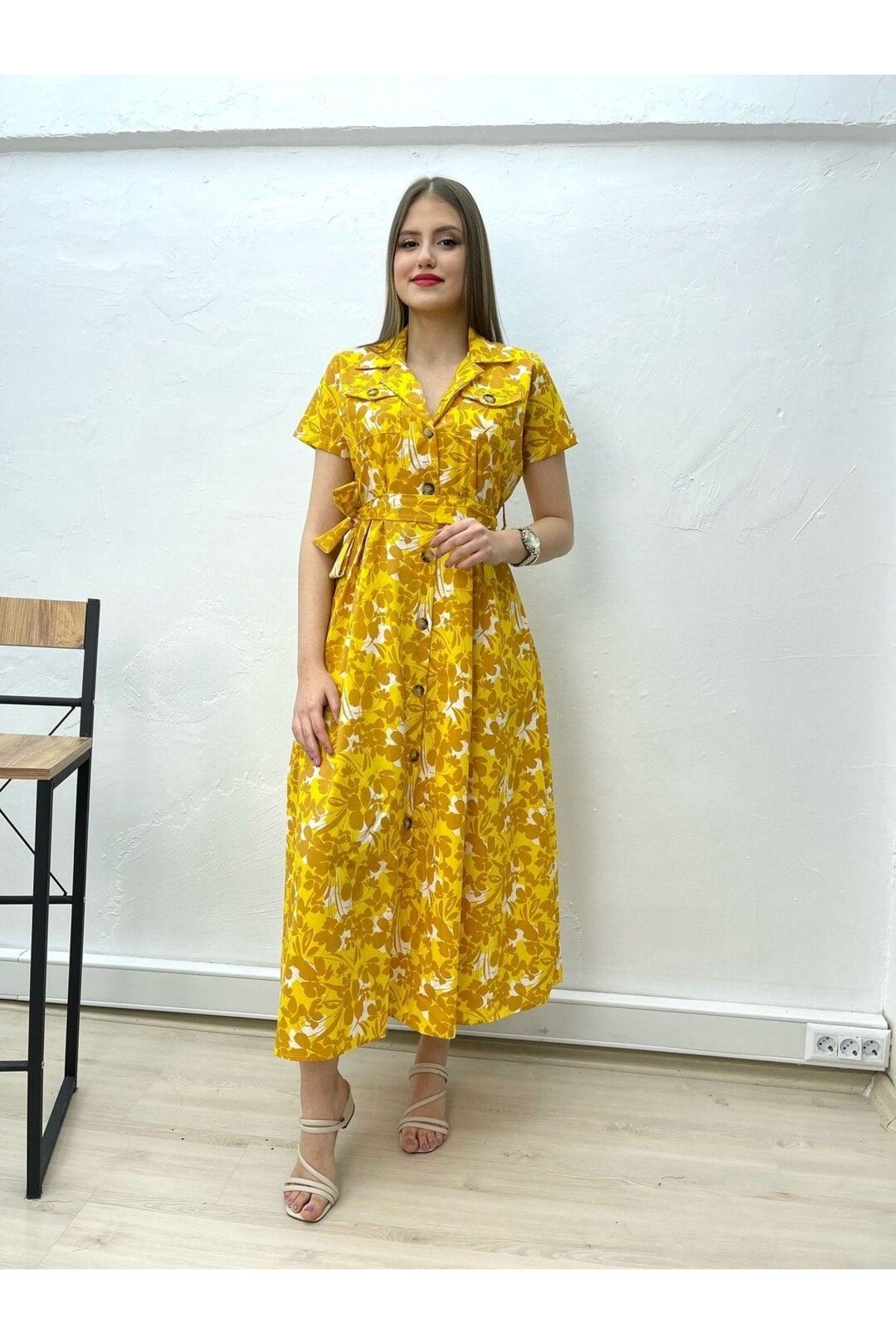 Yellow Floral Poplin Dress - Swordslife