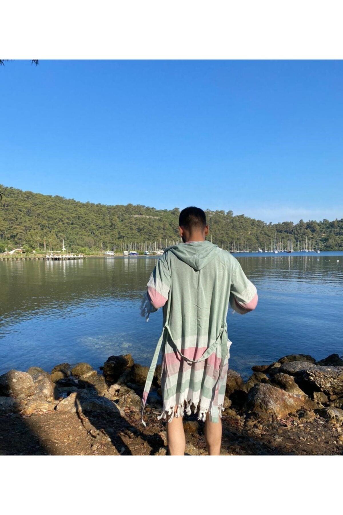 Men's Peshtemal Bathrobe - 100% Cotton; Suitable for Pool, Sea, After Shower Use - Green - Swordslife