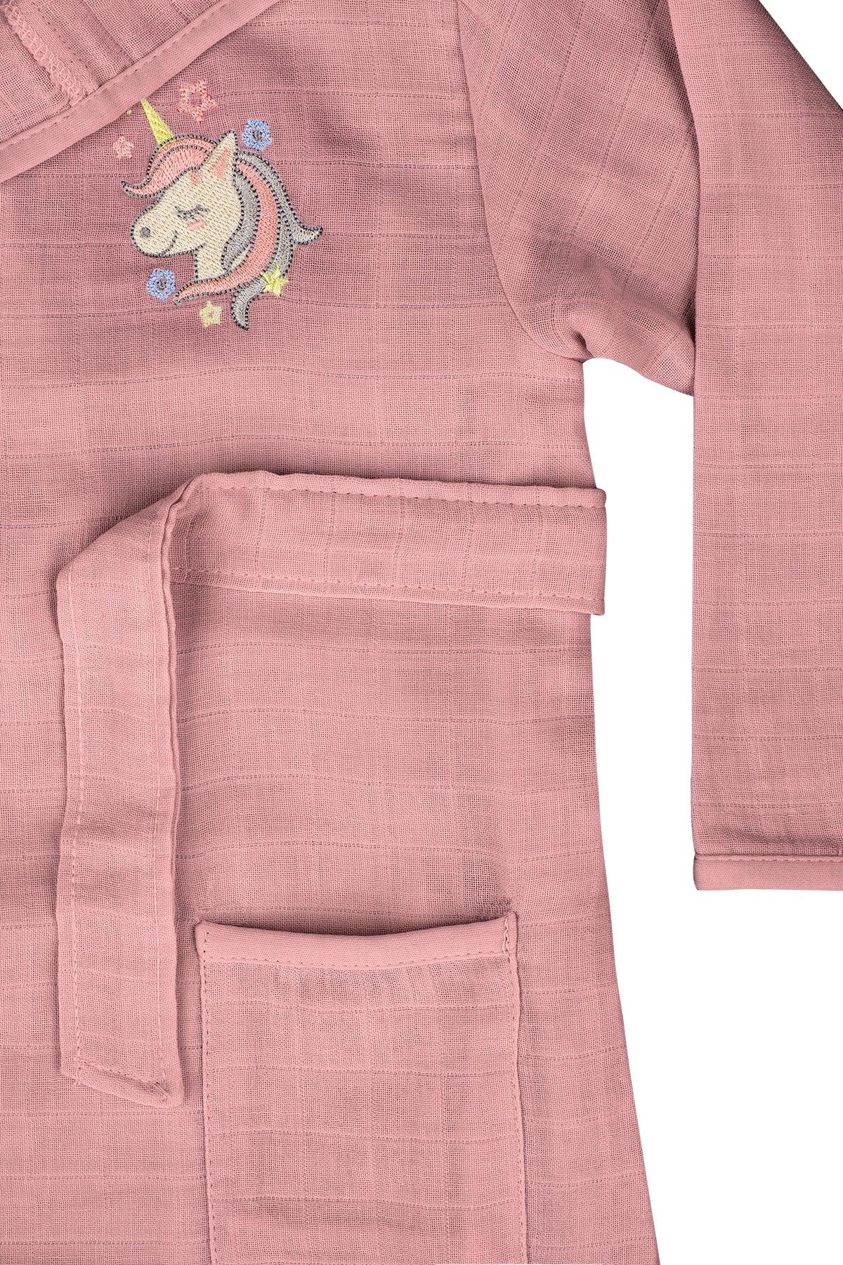 Unicorn Embroidered Kids Muslin Bathrobe - Swordslife