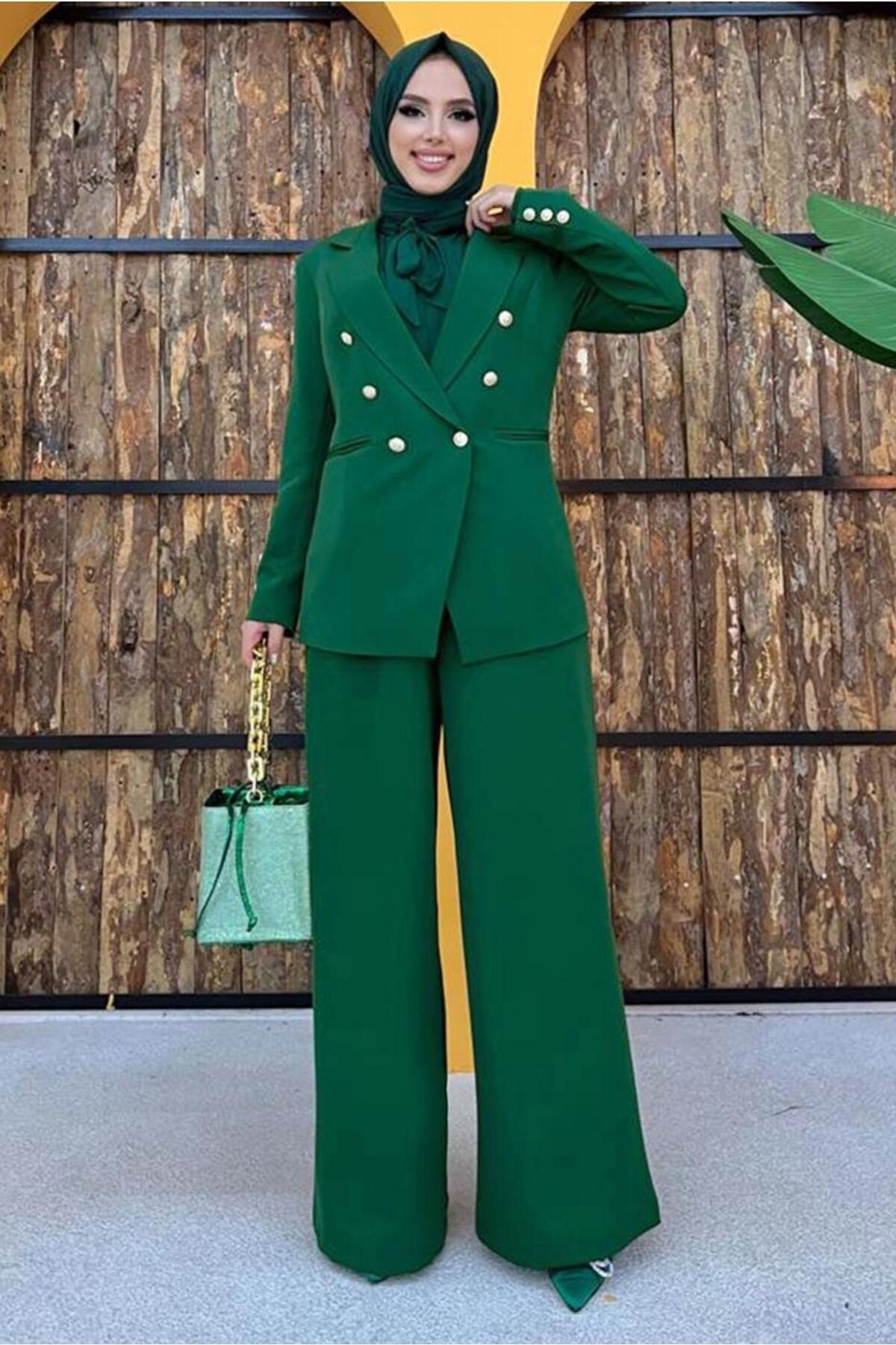 Women's Green (emerald) Classic Pants Suit T 2038 - Swordslife