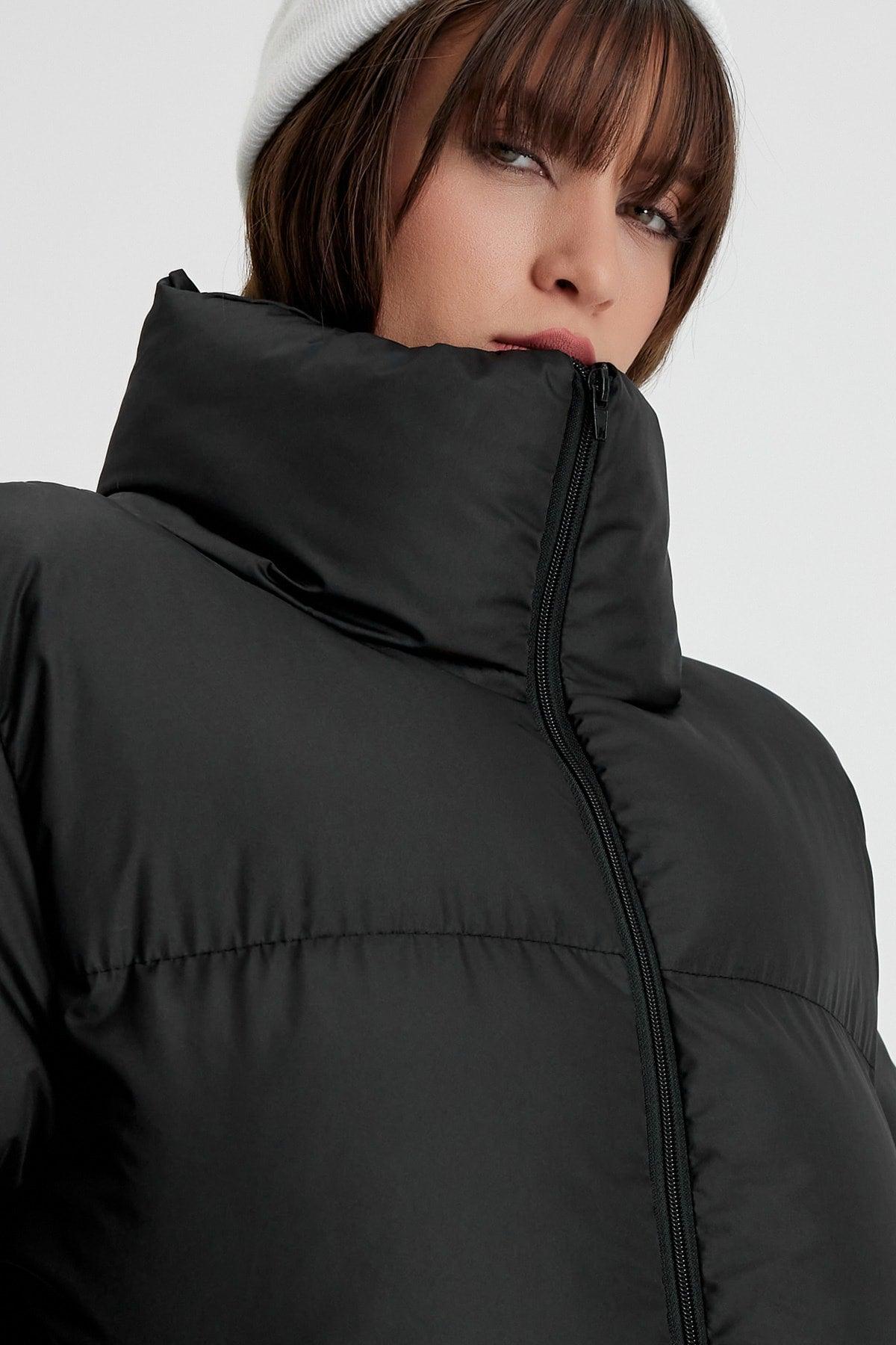 Women's Black Owersize Filled Inflatable Waterproof Coat Tbg069 - Swordslife