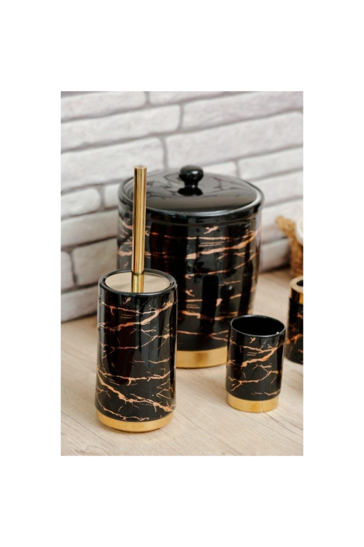 Marble Patterned Como Black 6 Piece Porcelain Bathroom Set - Swordslife