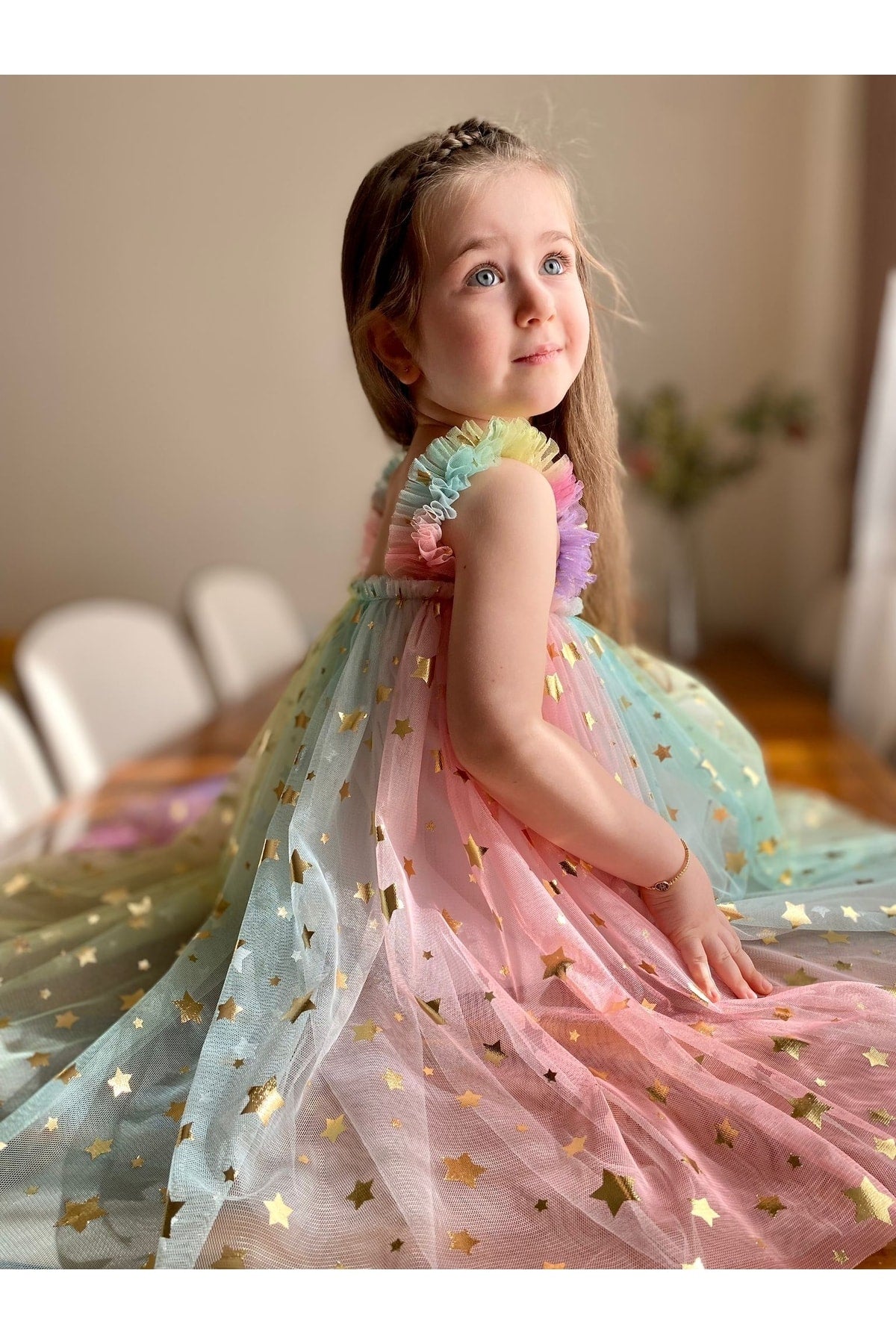 Rainbow Color Transition Star Girl Dress