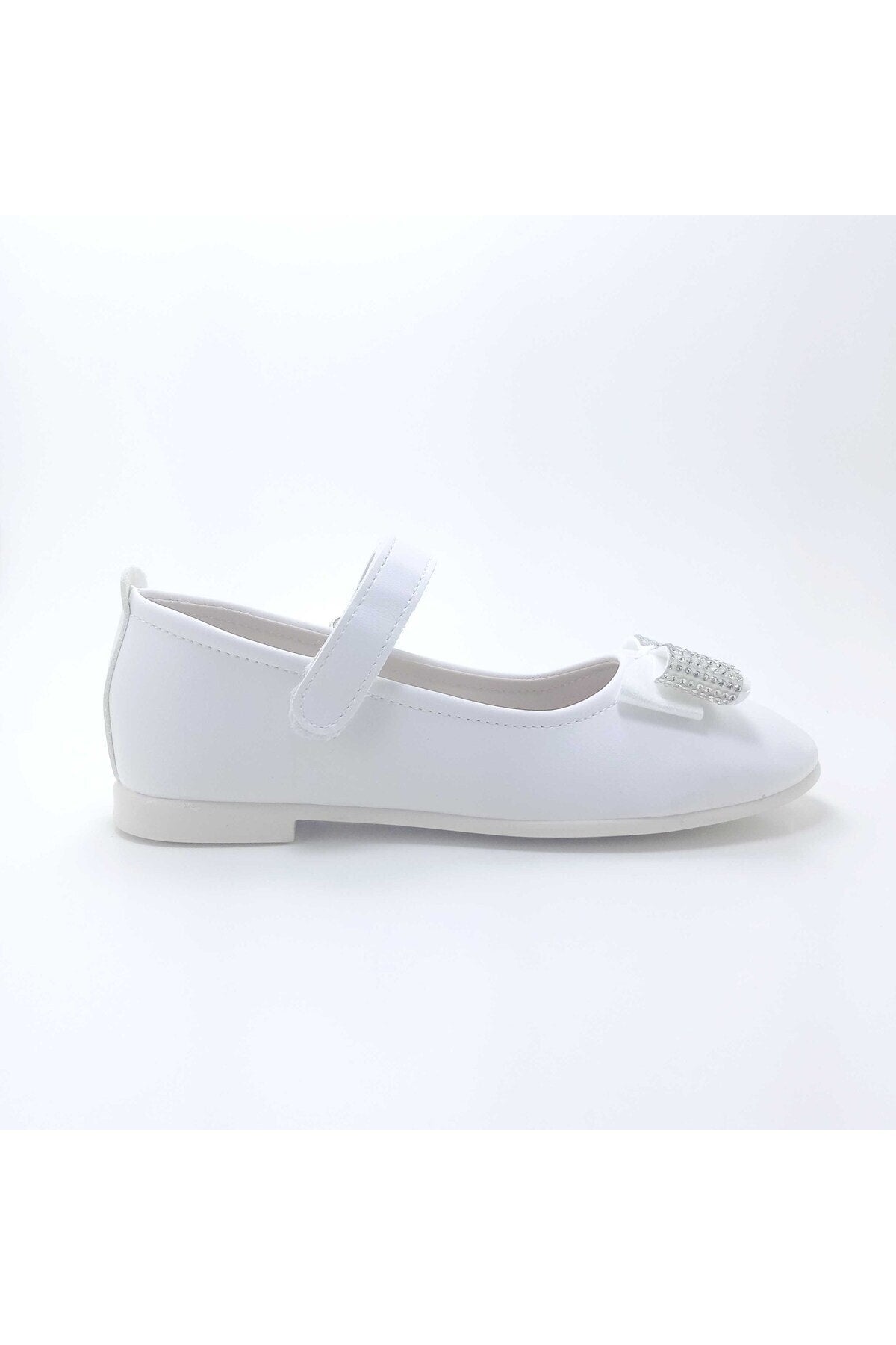 Girl's Stone Bow White Orthopedic Flats