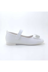 Girl's Stone Bow White Orthopedic Flats