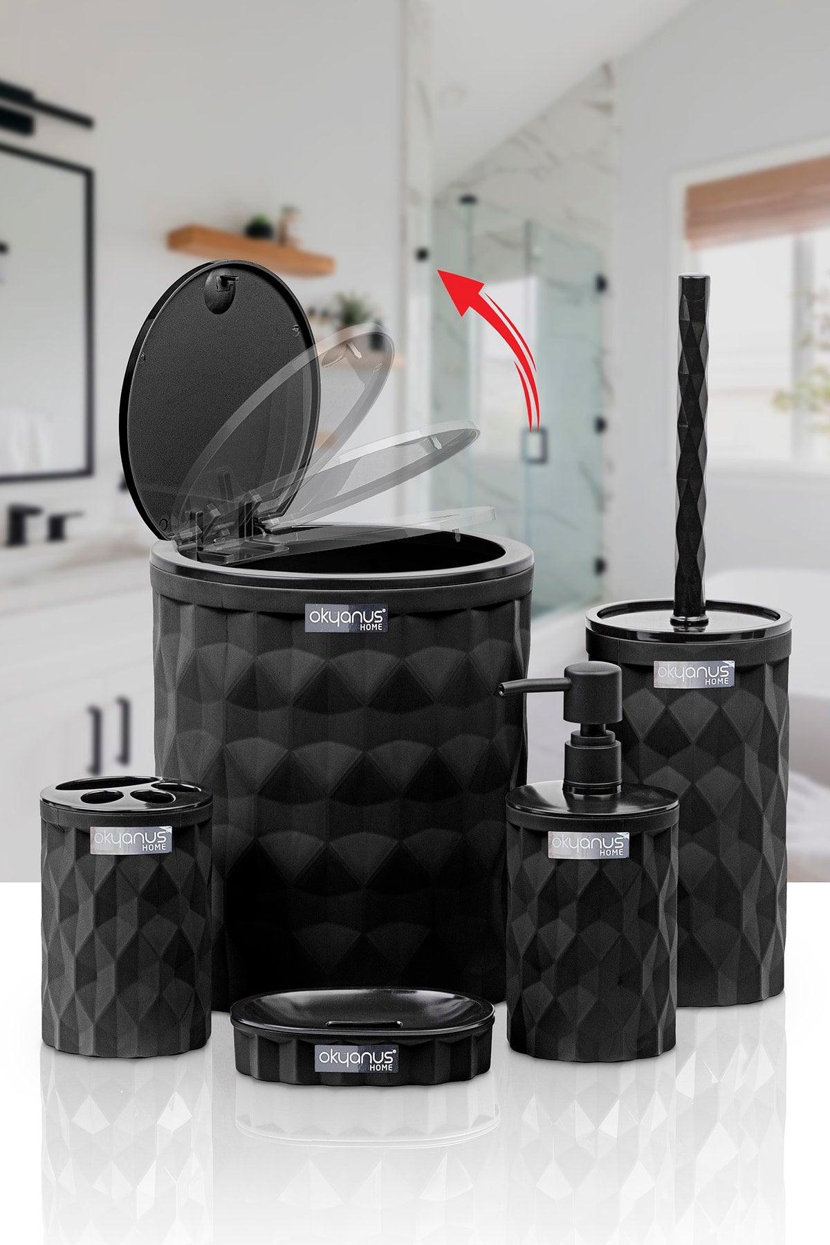 Diamond Black Click Cover 5 Pcs Bathroom Set - Swordslife