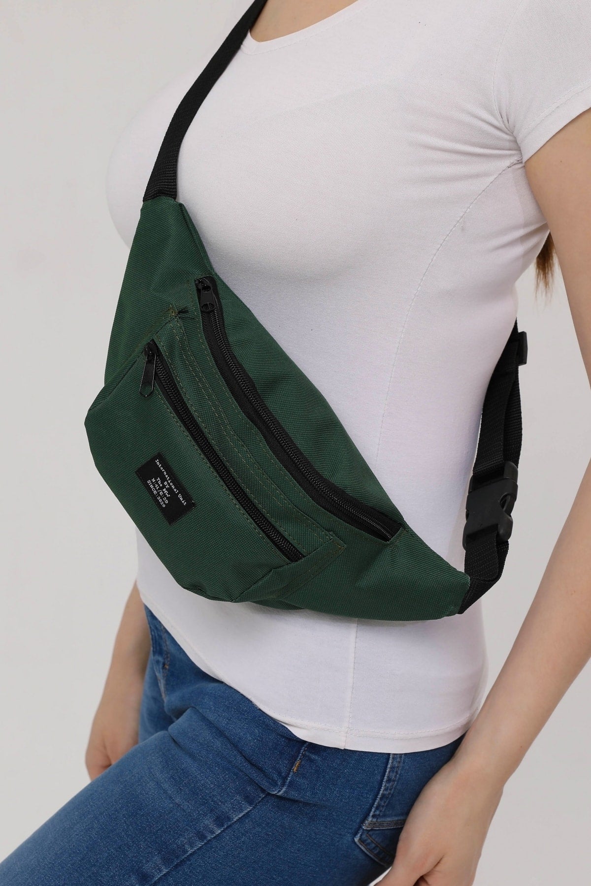 Unisex Khaki Shoulder And Waist Bag With 2 Compartments